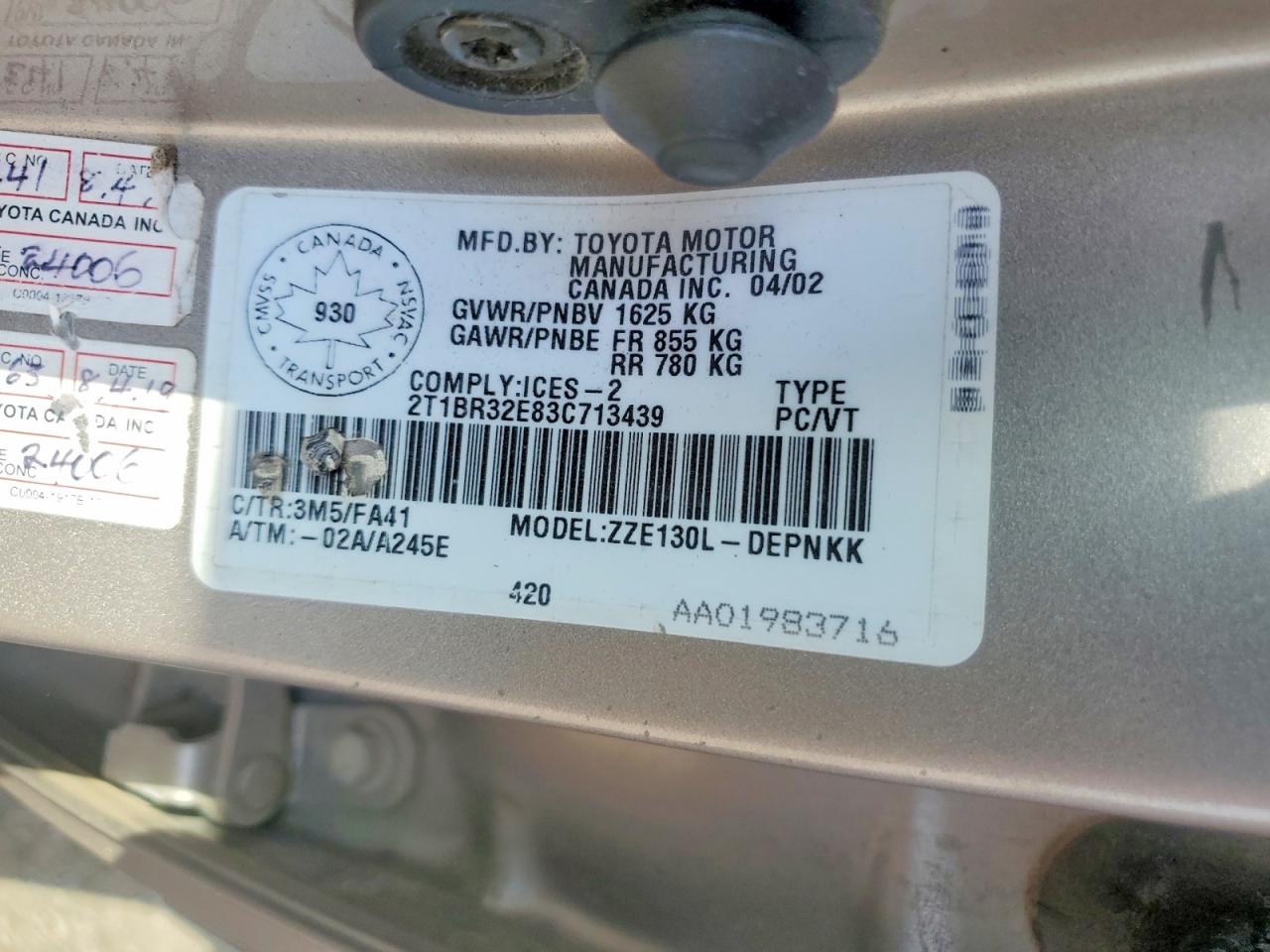 2003 Toyota Corolla Ce Silver vin: 2T1BR32E83C713439