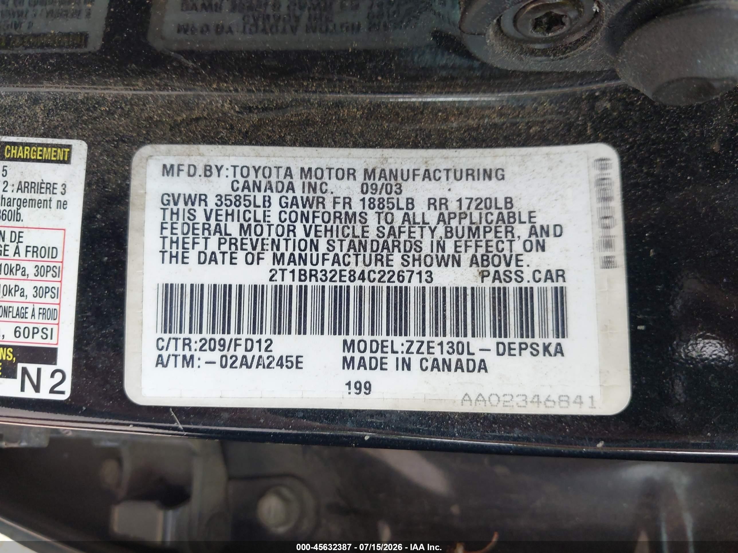 2004 Toyota Corolla S Black vin: 2T1BR32E84C226713