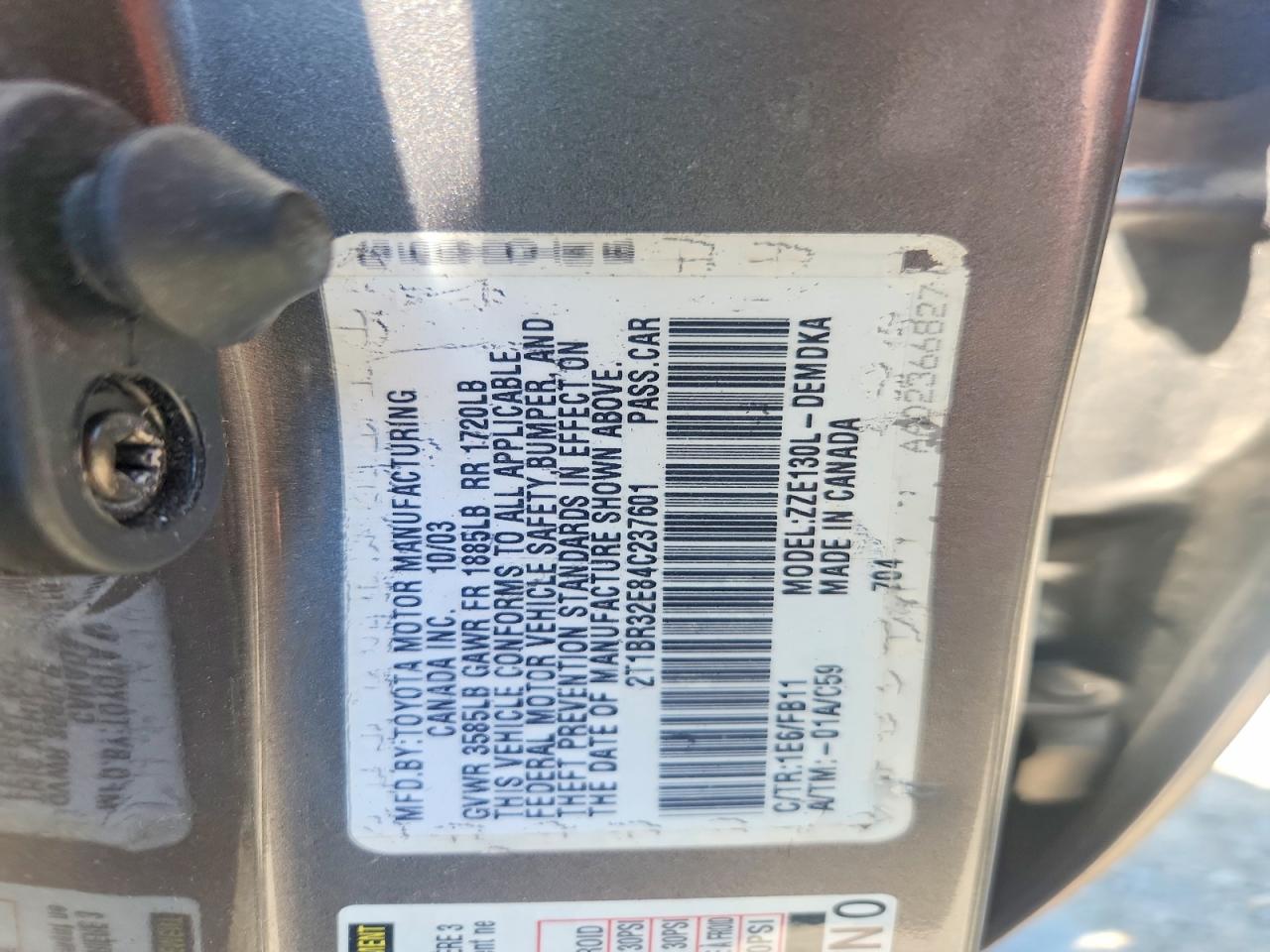 2004 Toyota Corolla Ce Gray vin: 2T1BR32E84C237601