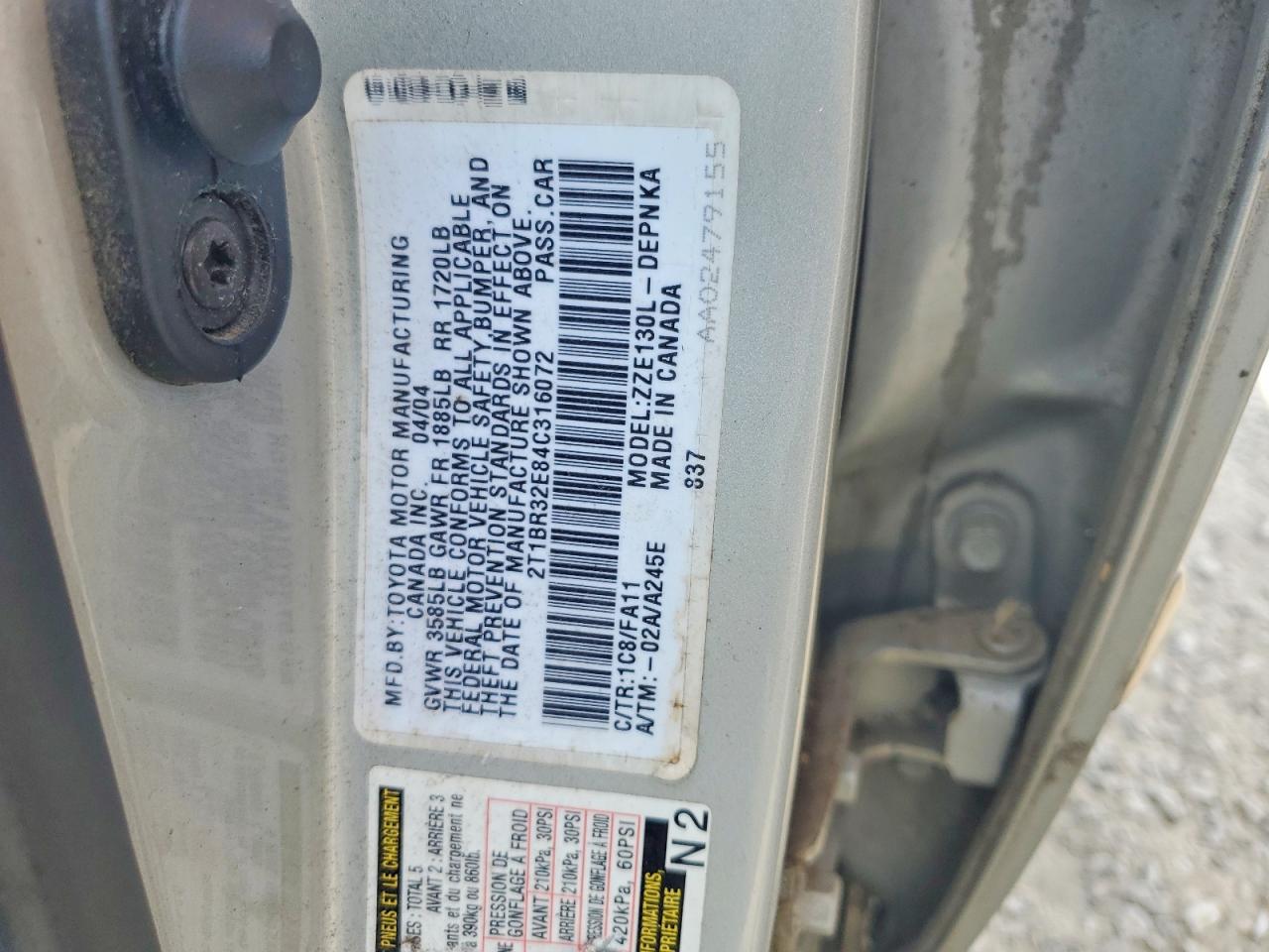 2004 Toyota Corolla Gray vin: 2T1BR32E84C316072