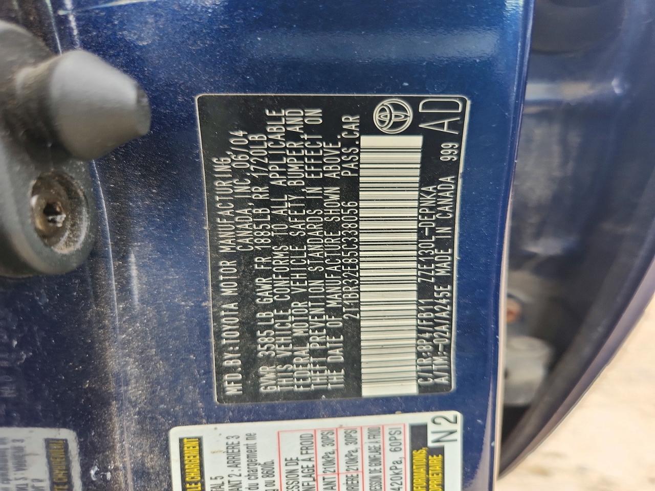 2005 Toyota Corolla Le Blue vin: 2T1BR32E85C338056