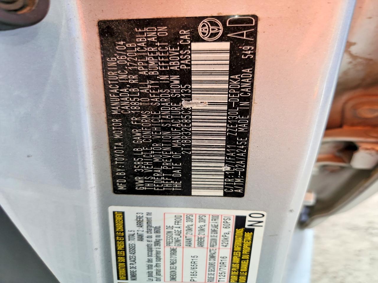 2005 Toyota Corolla Ce Silver vin: 2T1BR32E85C341135