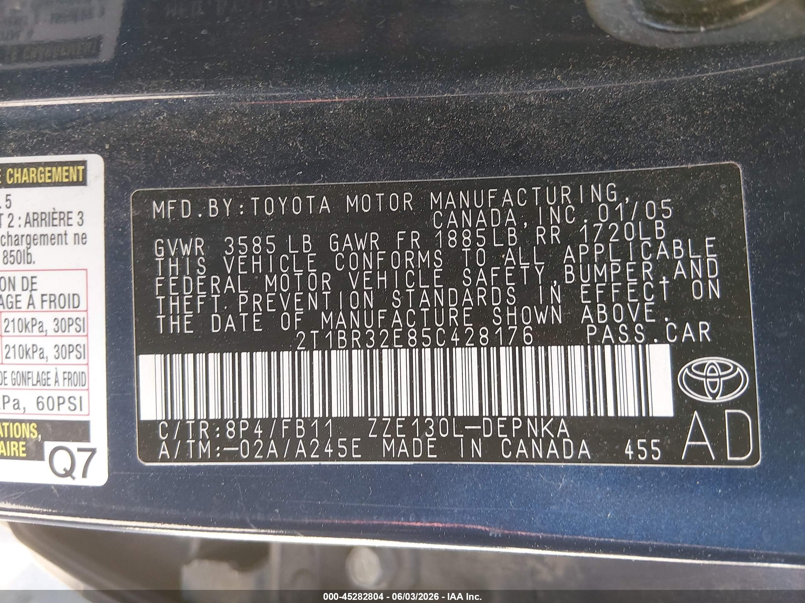 2005 Toyota Corolla Le Синий vin: 2T1BR32E85C428176