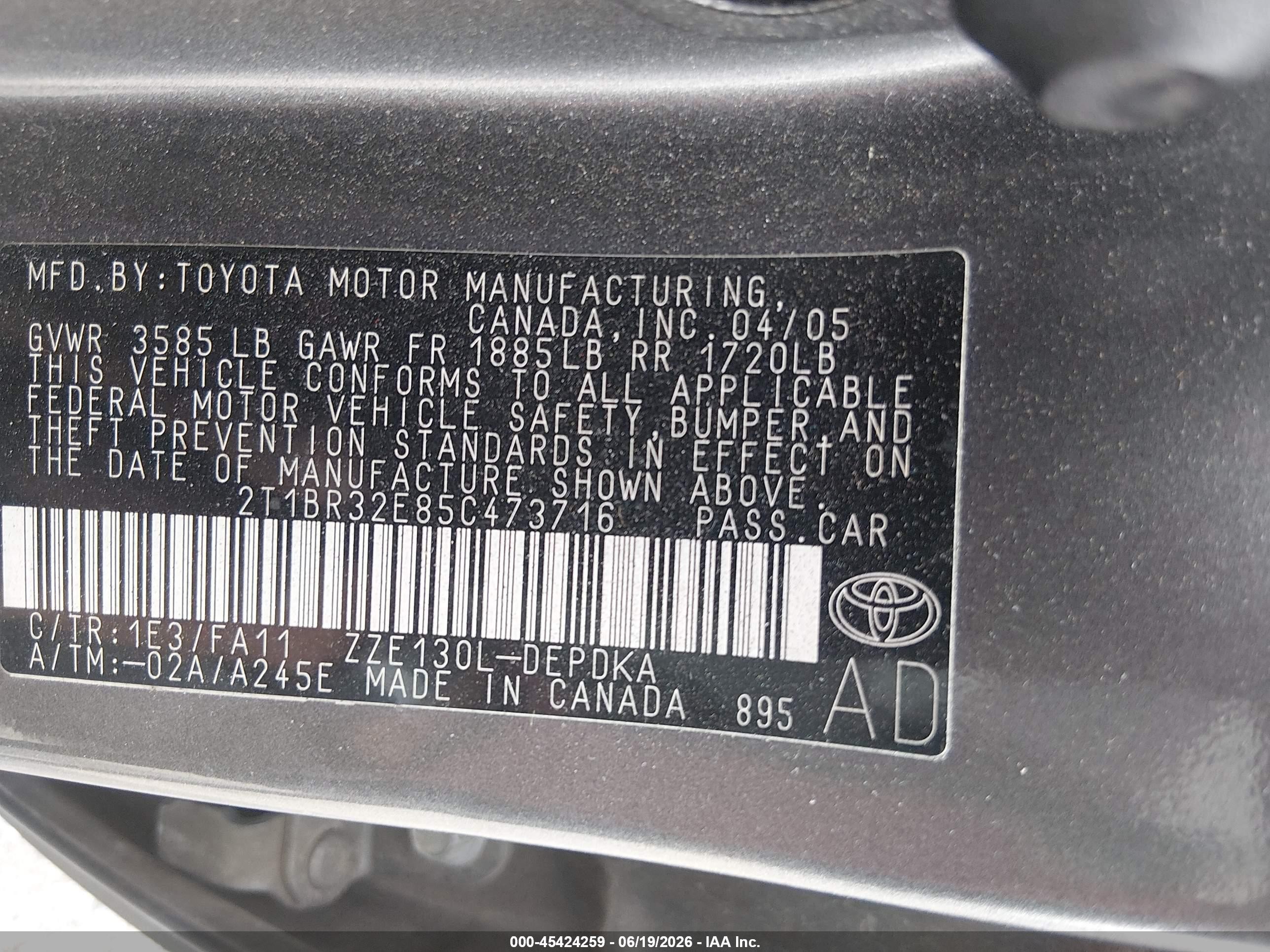 2005 Toyota Corolla Ce Gray vin: 2T1BR32E85C473716