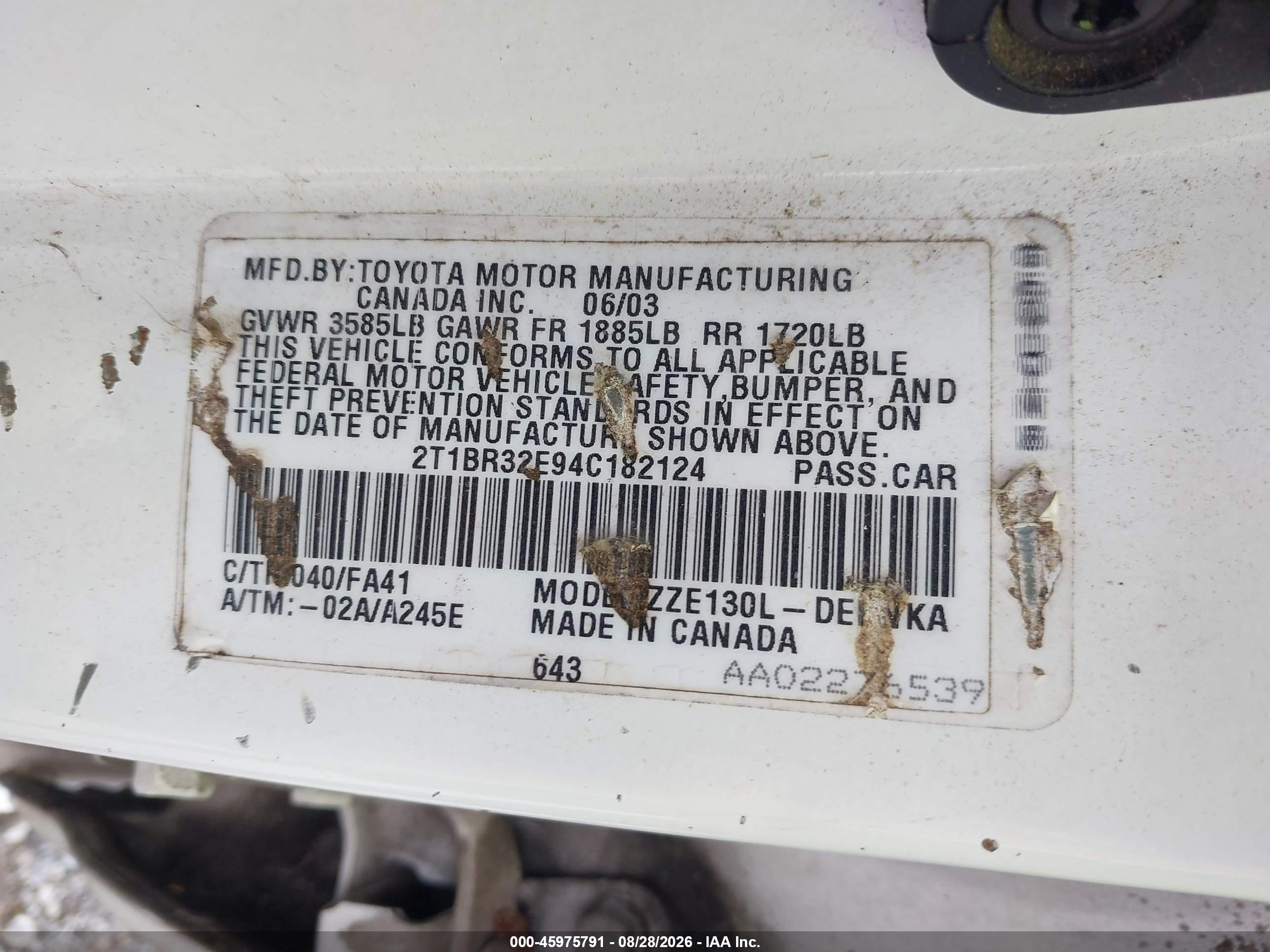 2004 Toyota Corolla Le Белый vin: 2T1BR32E94C182124