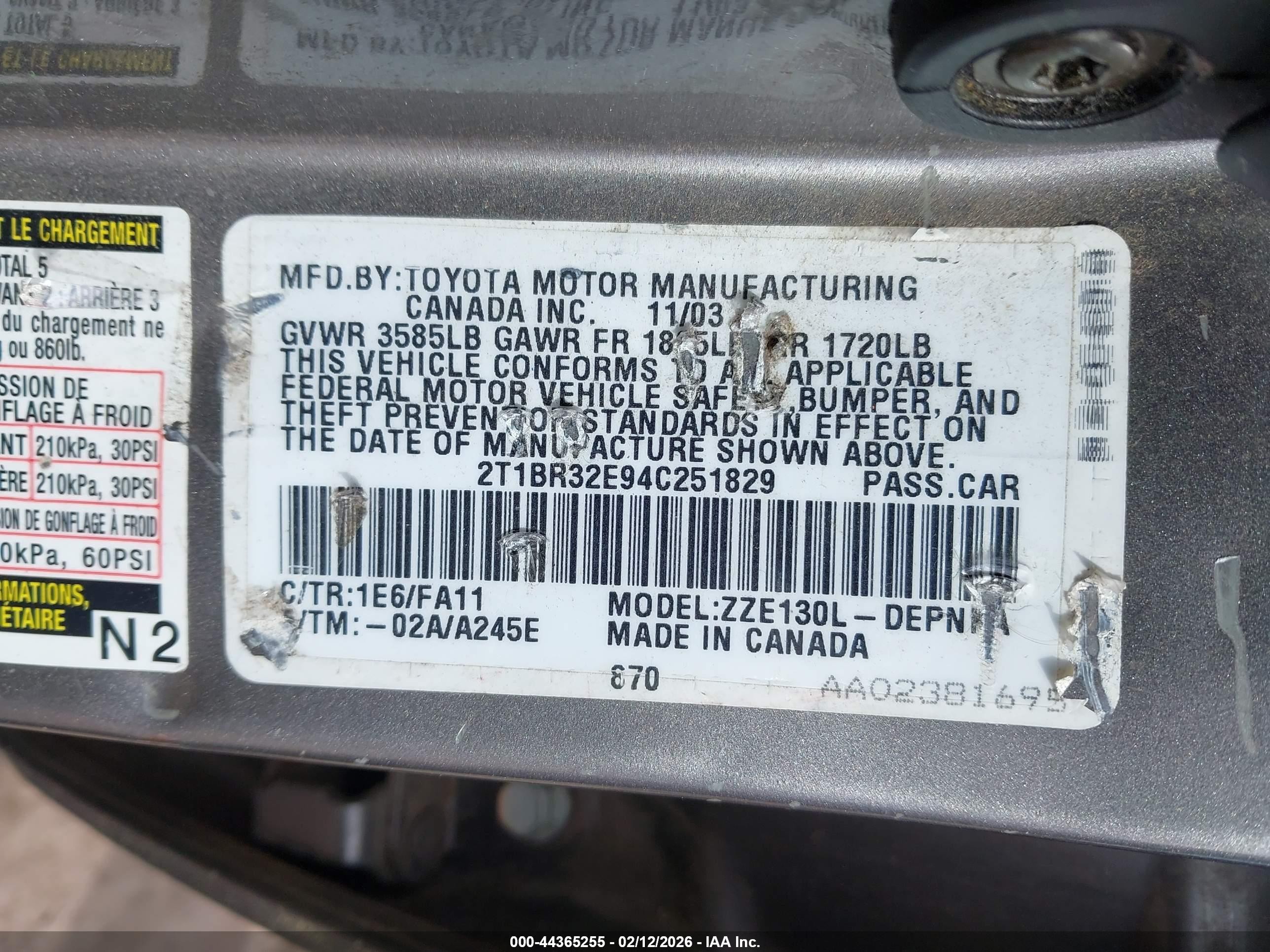 2004 Toyota Corolla Le Gray vin: 2T1BR32E94C251829