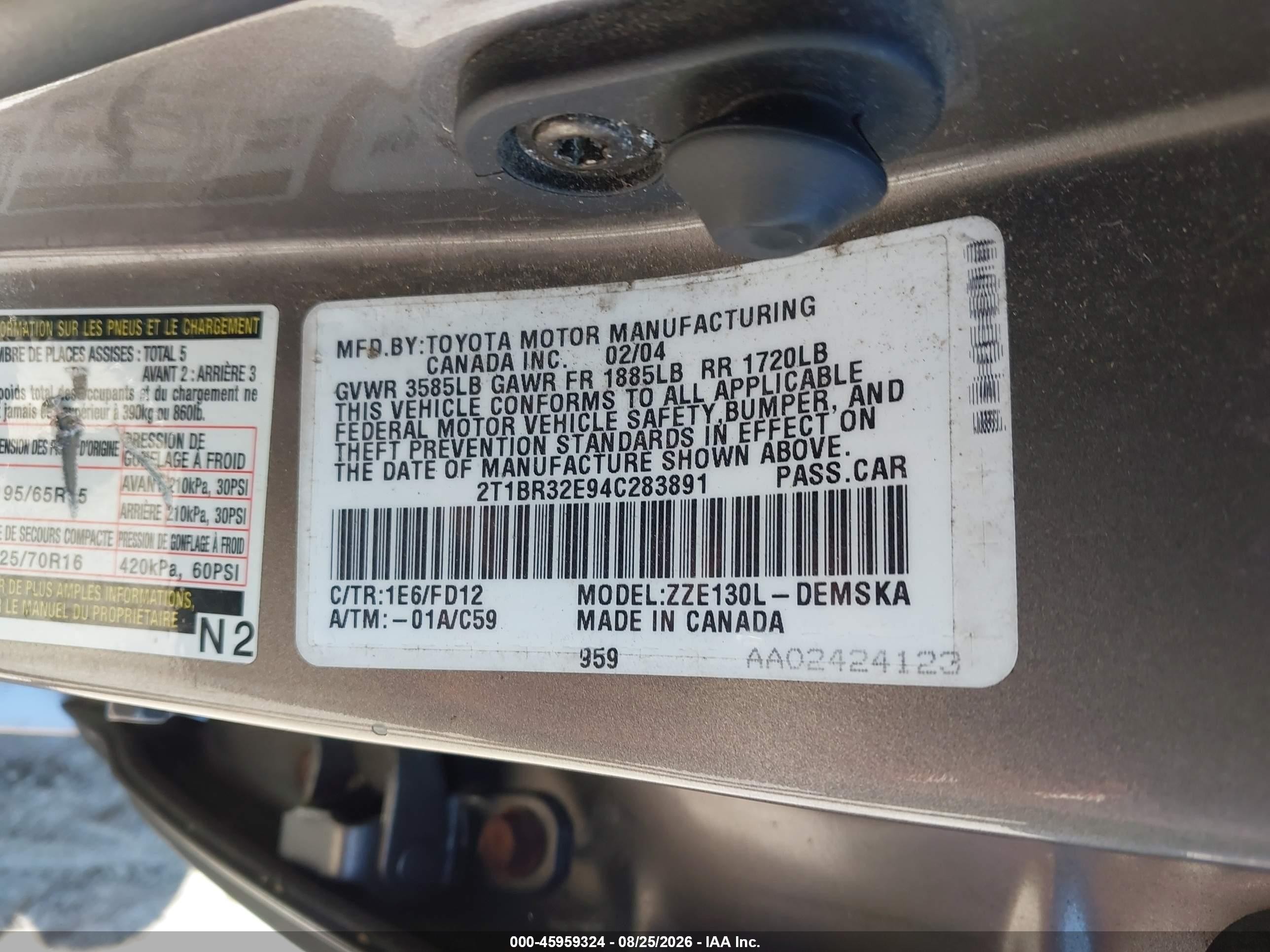 2004 Toyota Corolla S Gray vin: 2T1BR32E94C283891