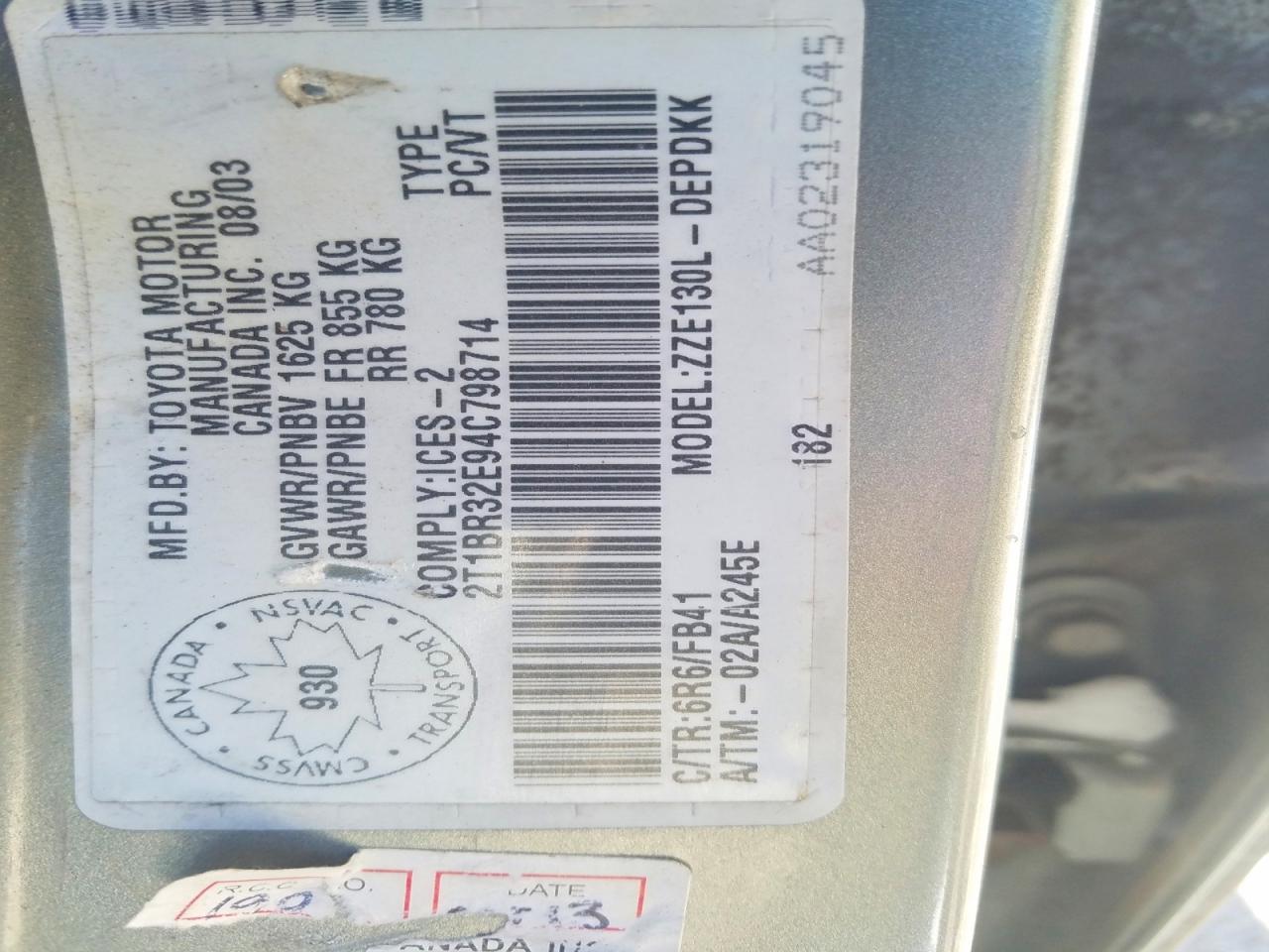 2004 Toyota Corolla Ce Gray vin: 2T1BR32E94C798714
