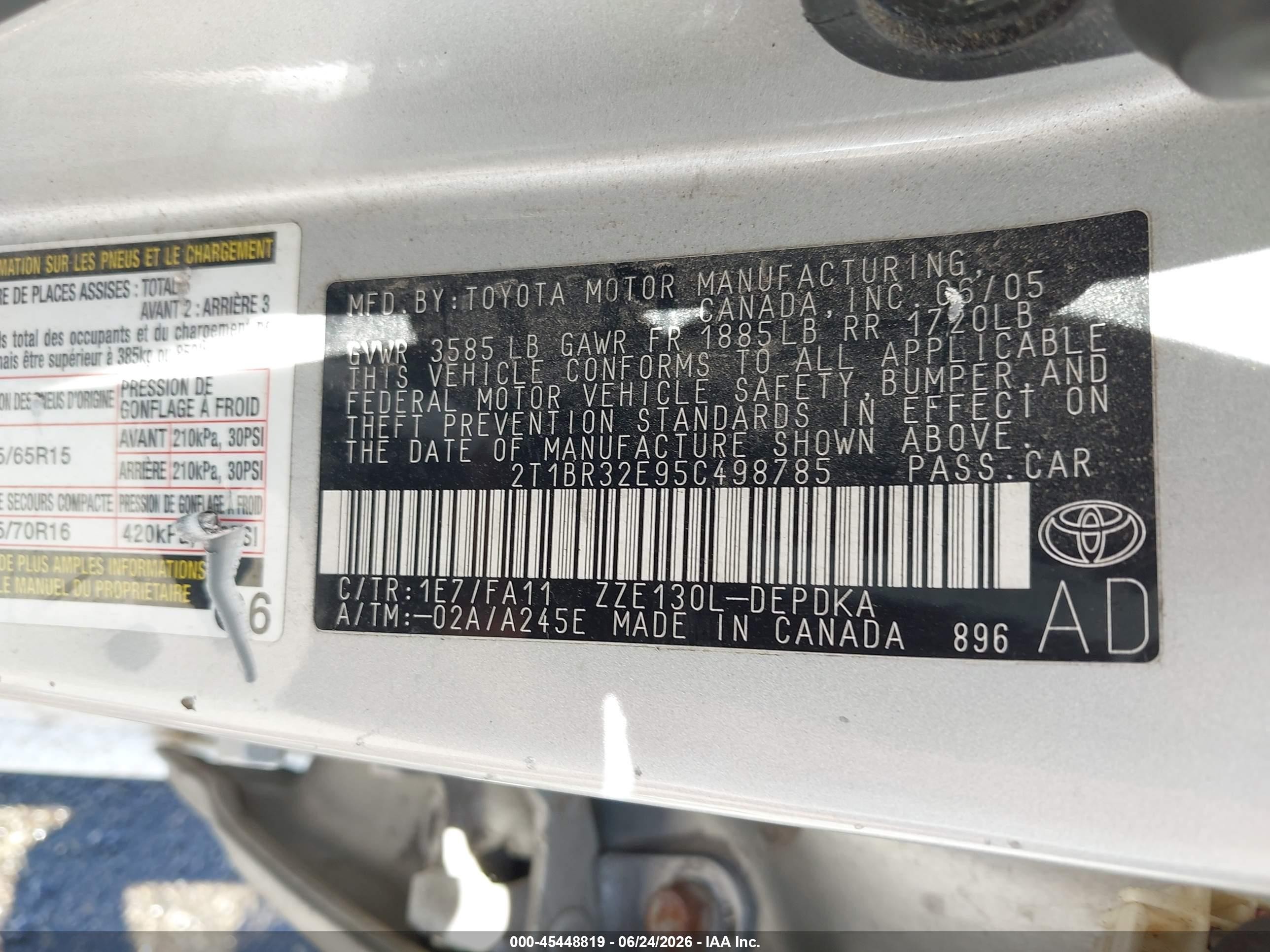 2005 Toyota Corolla Ce Silver vin: 2T1BR32E95C498785