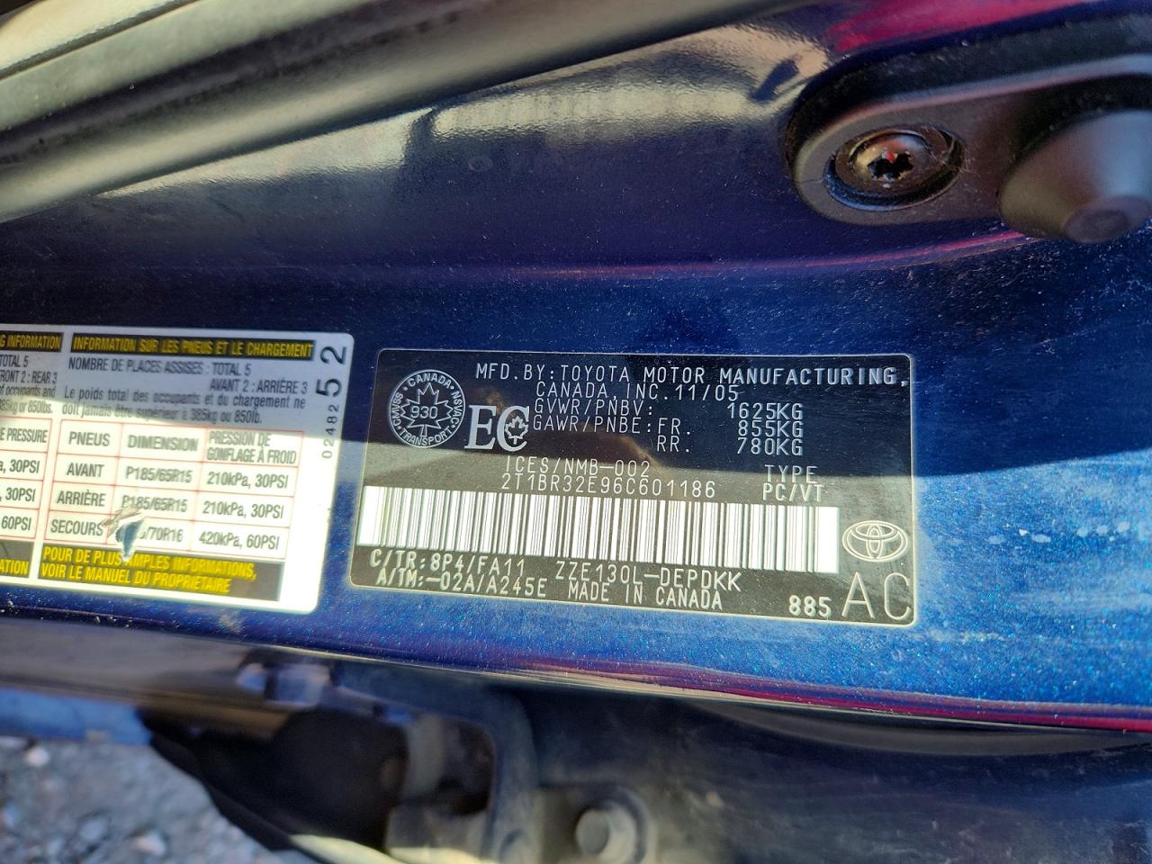 2006 Toyota Corolla Ce Blue vin: 2T1BR32E96C601186