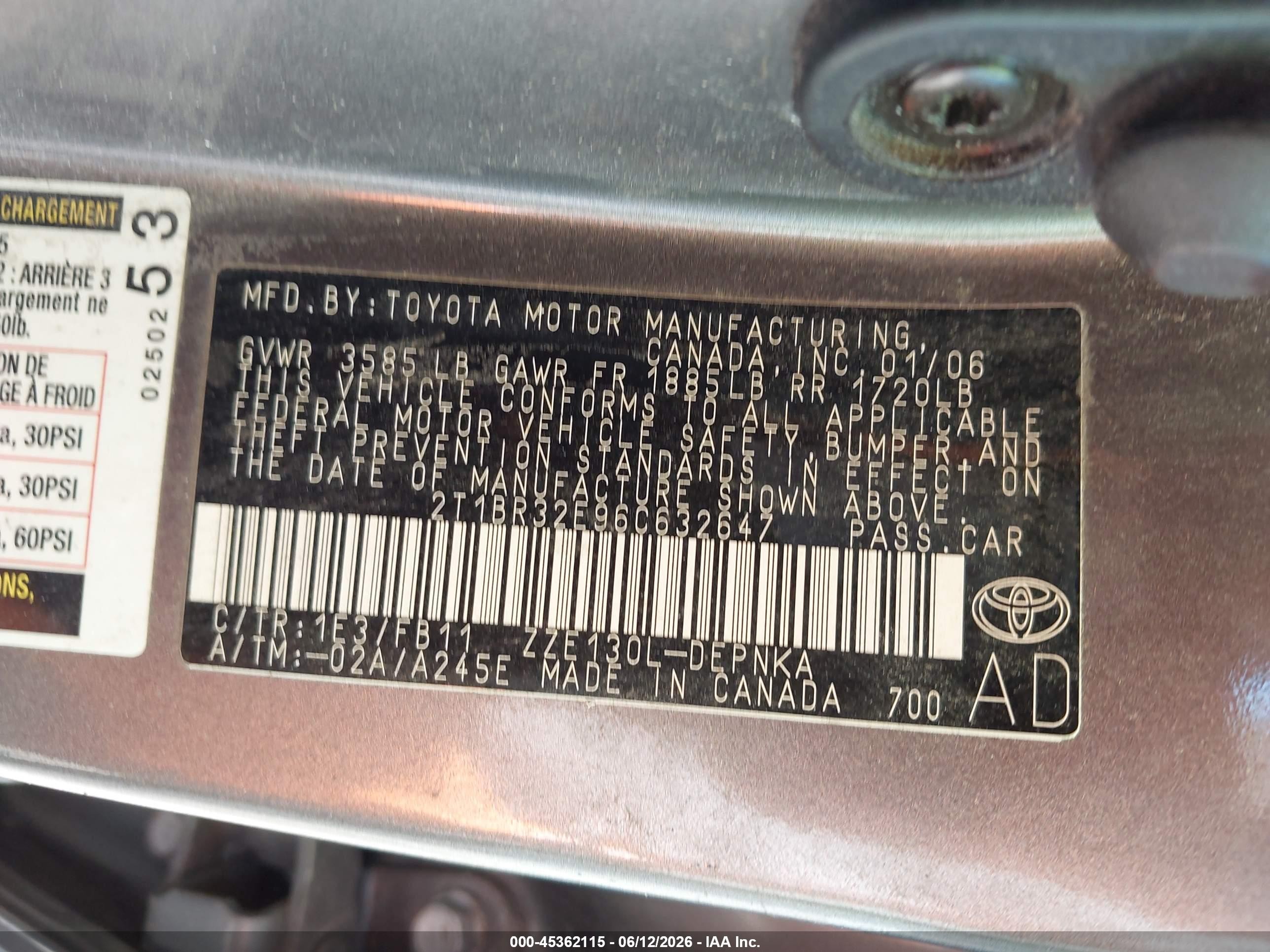 2006 Toyota Corolla Le Серый vin: 2T1BR32E96C632647