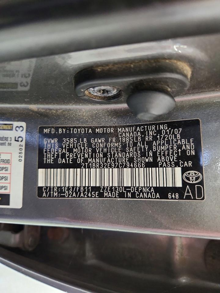 2007 Toyota Corolla Le Серый vin: 2T1BR32E97C794666