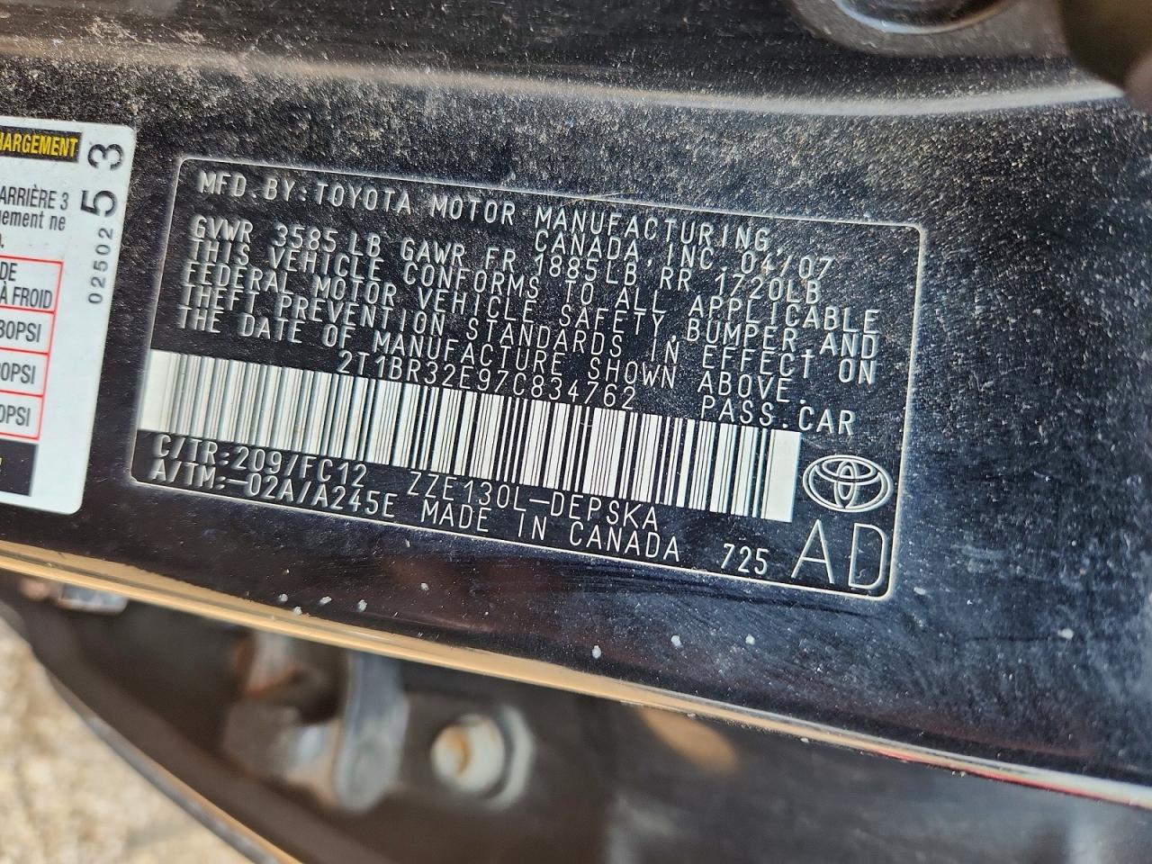 2007 Toyota Corolla S Black vin: 2T1BR32E97C834762