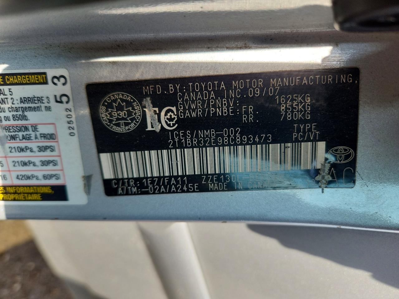 2008 Toyota Corolla Ce Silver vin: 2T1BR32E98C893473