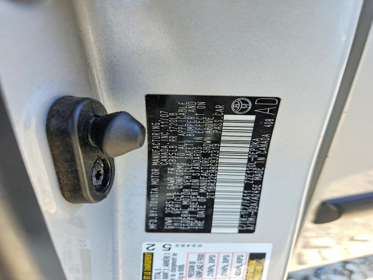 2008 Toyota Corolla Ce Silver vin: 2T1BR32E98C932319