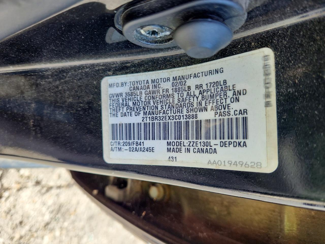 2003 Toyota Corolla Ce Black vin: 2T1BR32EX3C013888