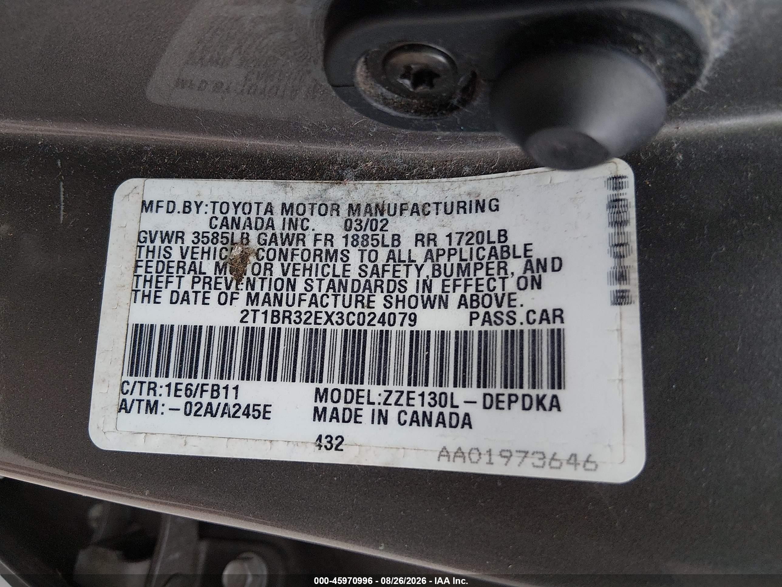 2003 Toyota Corolla Ce Gray vin: 2T1BR32EX3C024079
