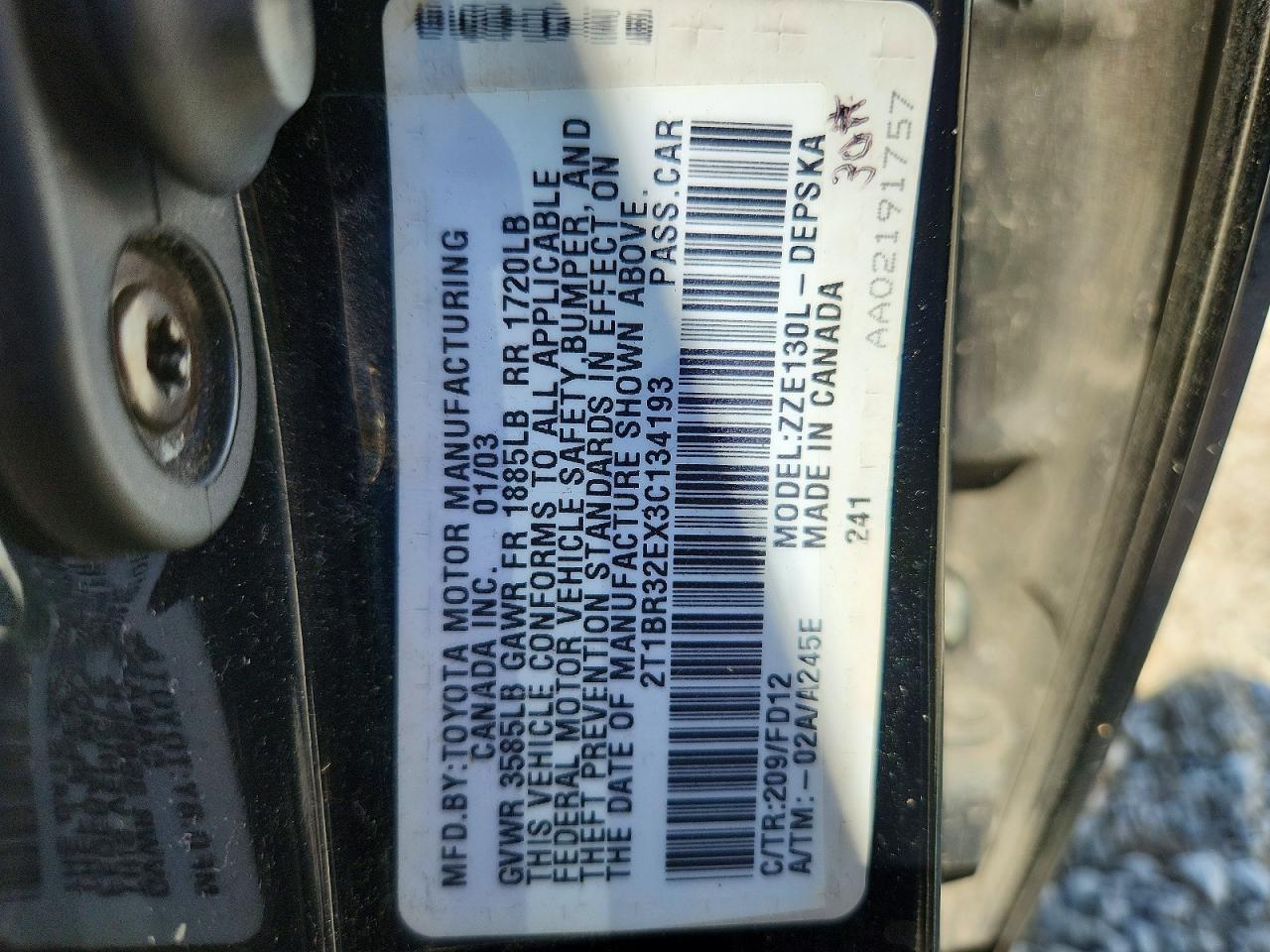 2003 Toyota Corolla S Черный vin: 2T1BR32EX3C134193