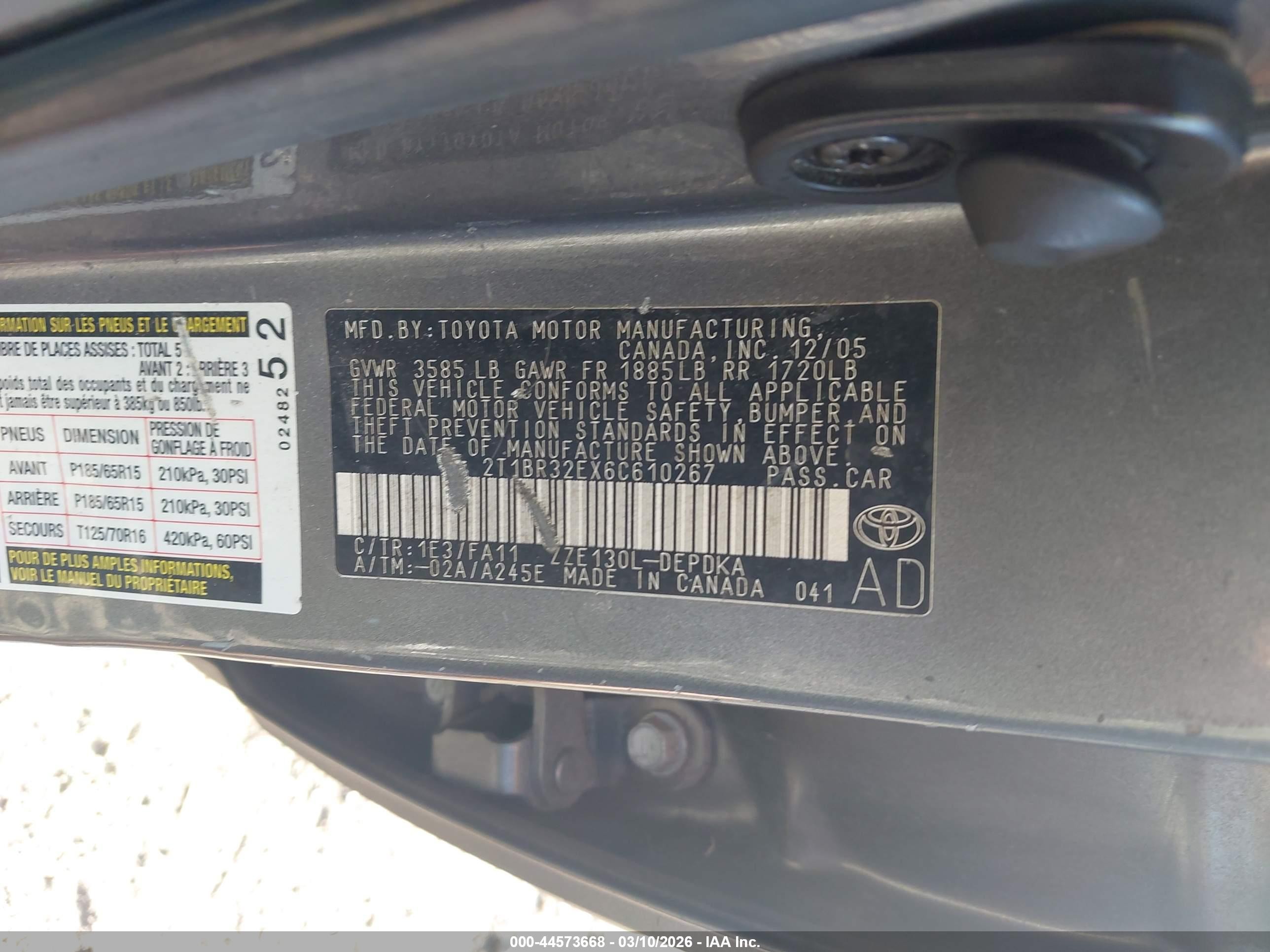 2006 Toyota Corolla Ce Gray vin: 2T1BR32EX6C610267