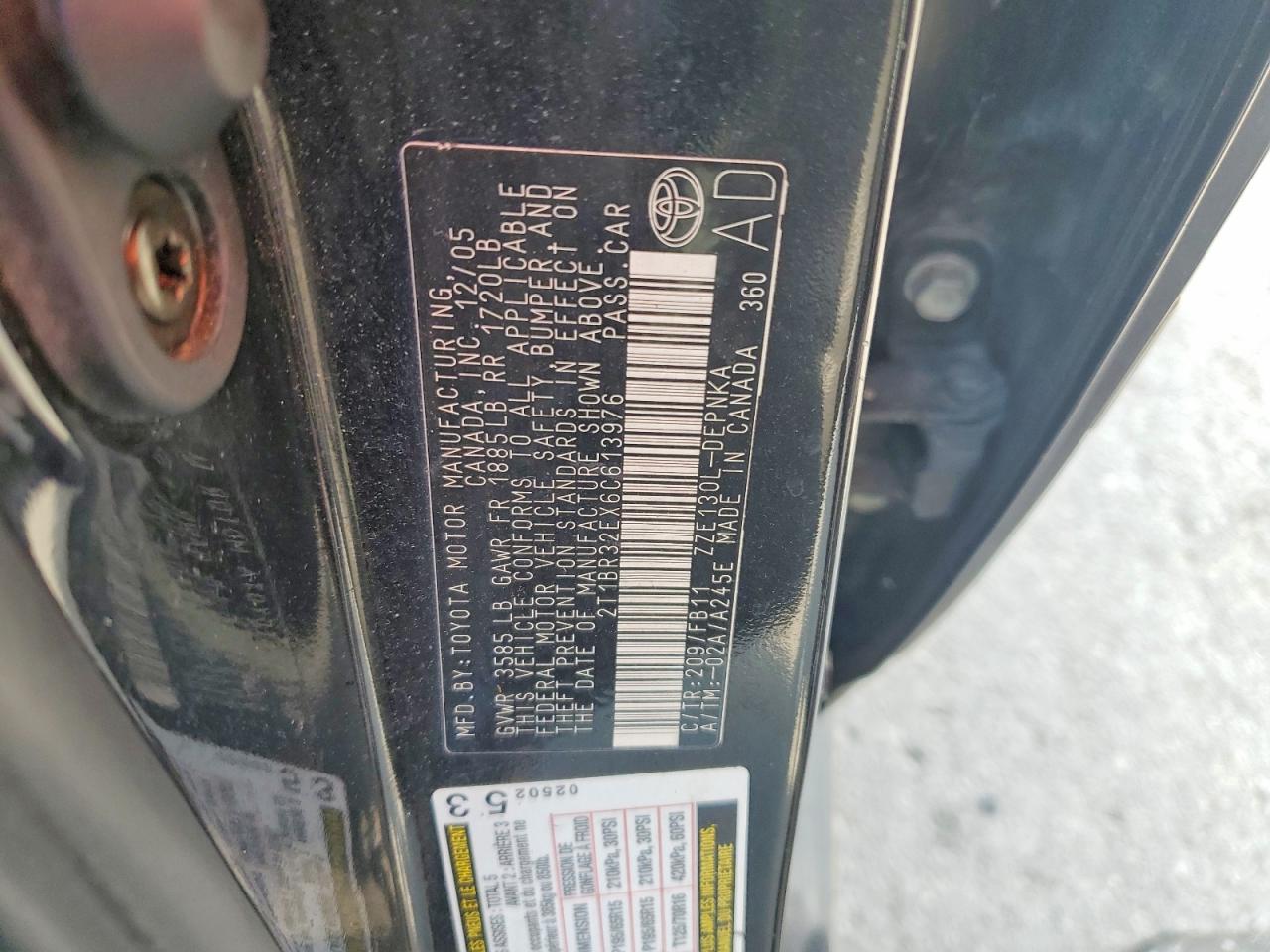 2006 Toyota Corolla Le Black vin: 2T1BR32EX6C613976