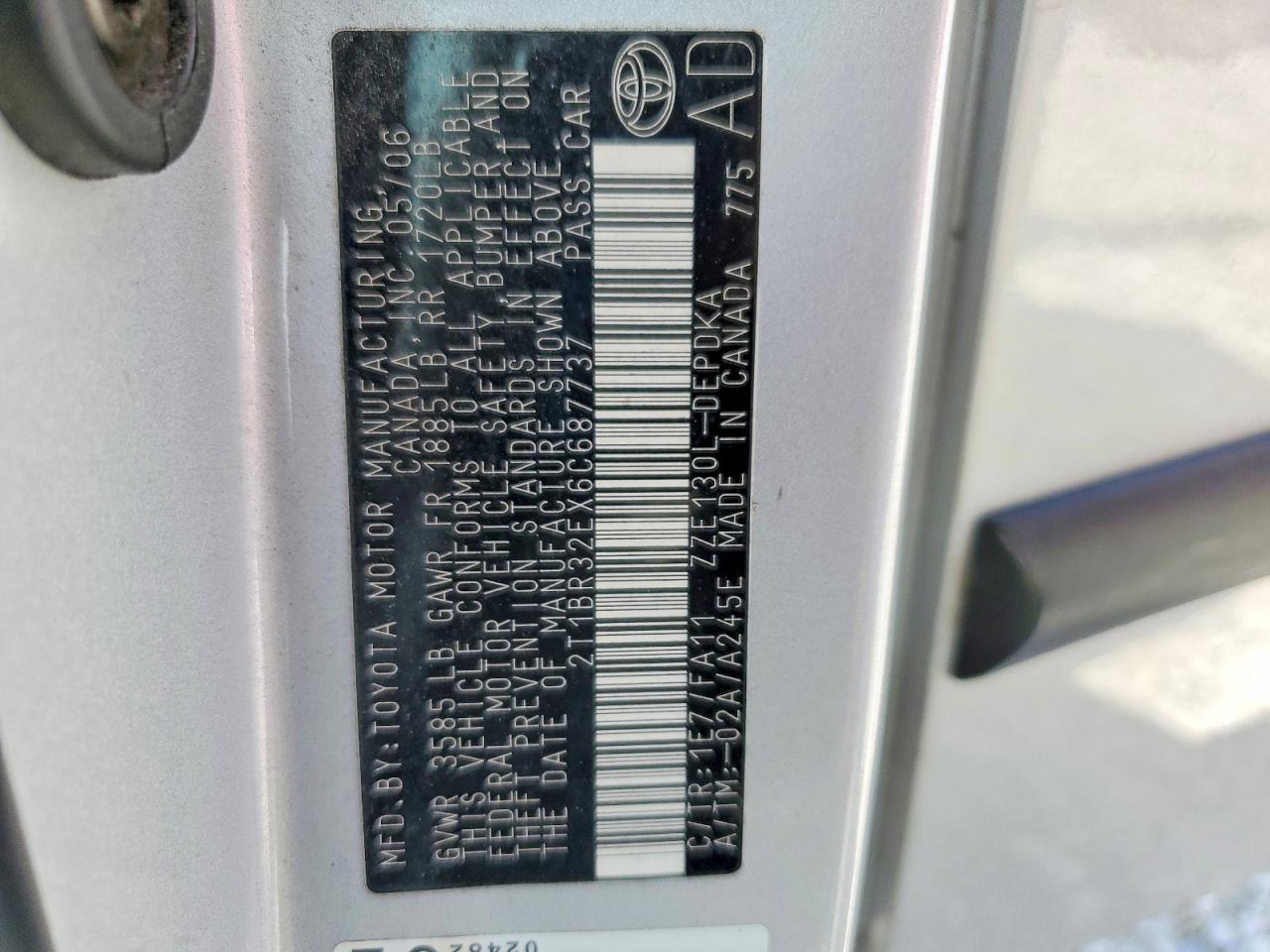 2006 Toyota Corolla Ce Silver vin: 2T1BR32EX6C687737