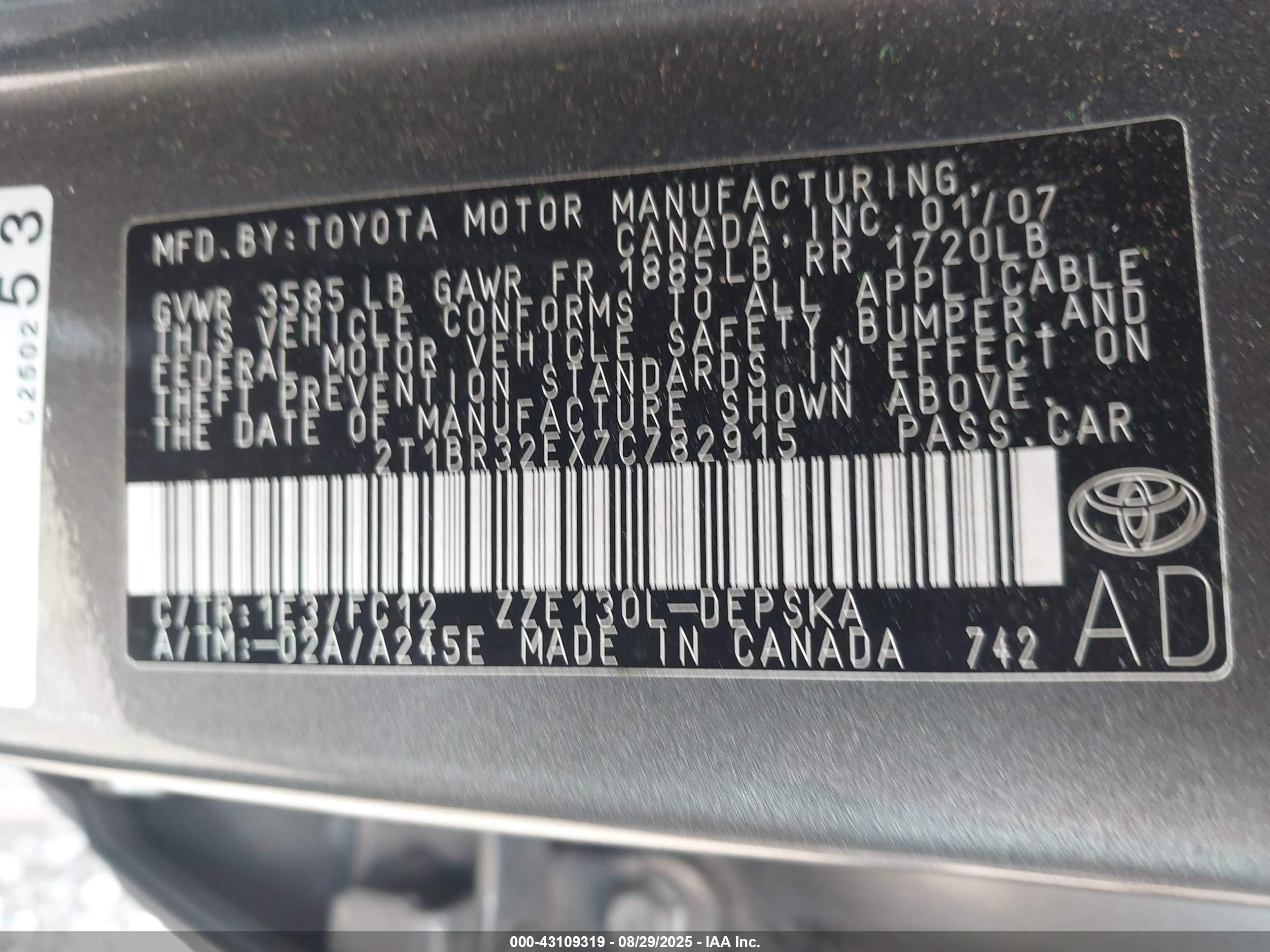 2007 Toyota Corolla S Gray vin: 2T1BR32EX7C782915