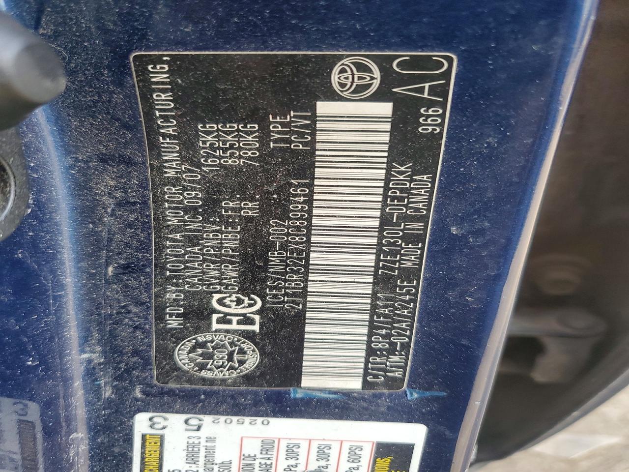 2008 Toyota Corolla Ce Blue vin: 2T1BR32EX8C899461