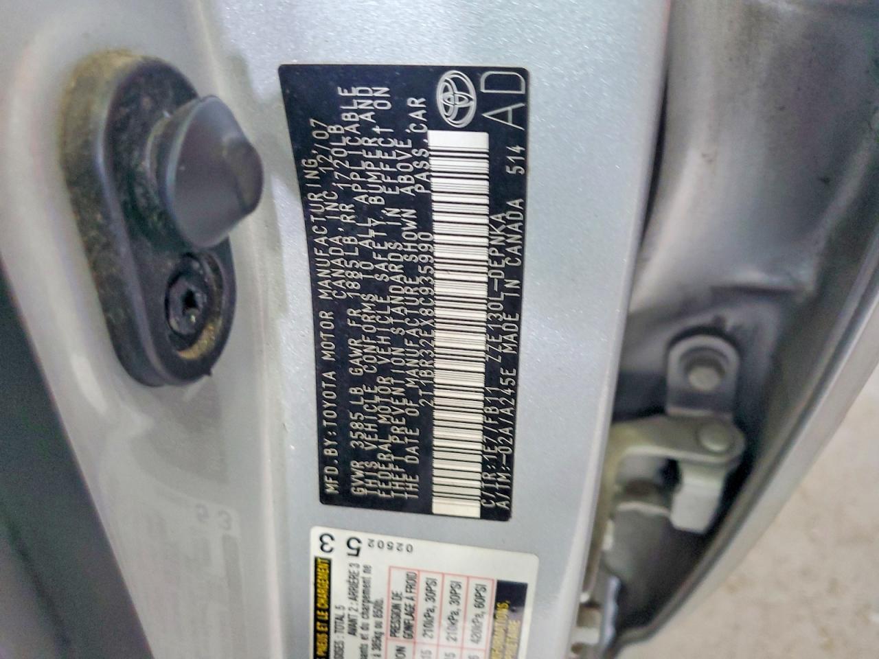 2008 Toyota Corolla Le Silver vin: 2T1BR32EX8C935990