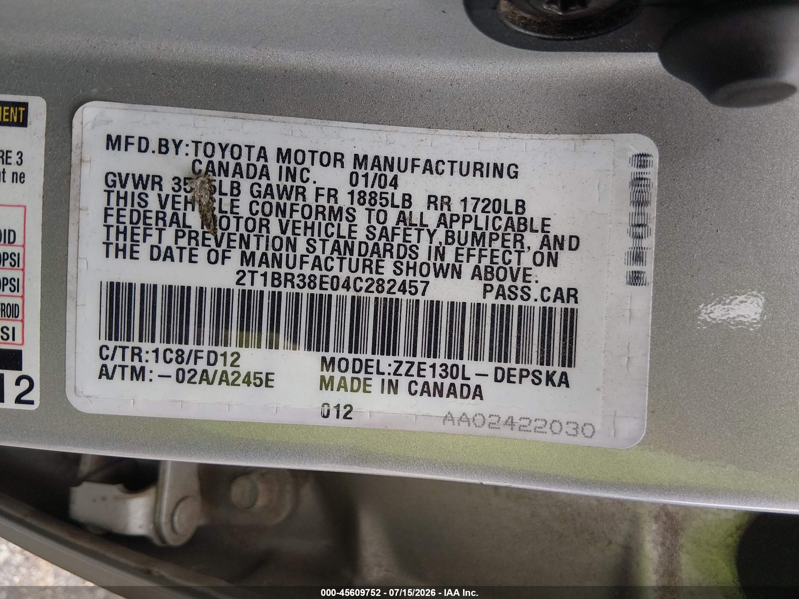 2004 Toyota Corolla S Серебряный vin: 2T1BR38E04C282457