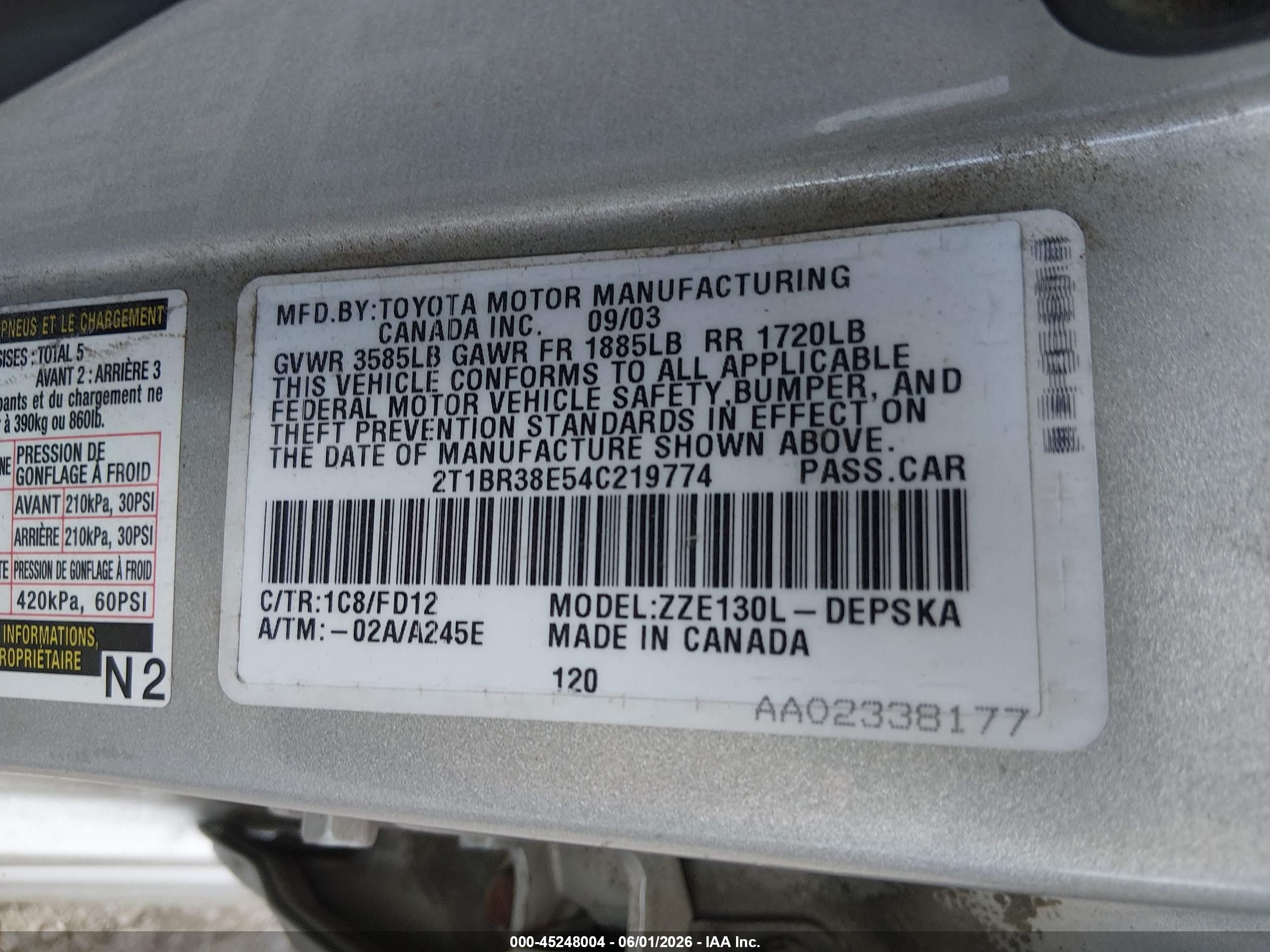 2004 Toyota Corolla S Silver vin: 2T1BR38E54C219774