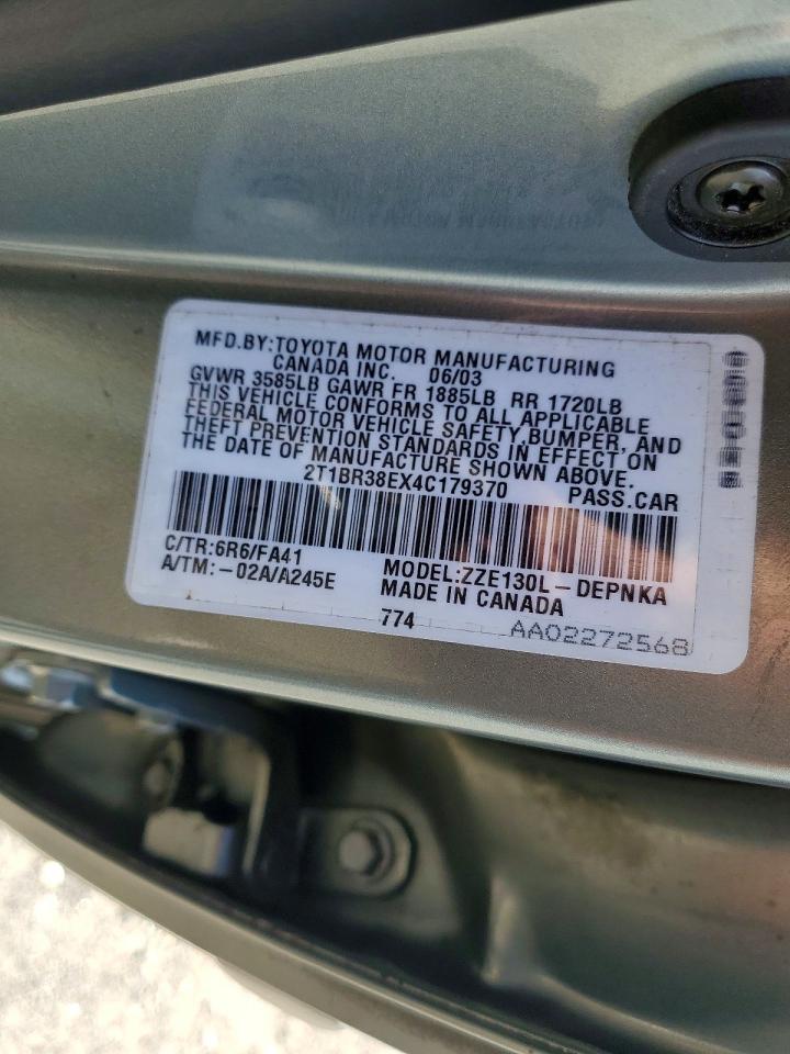 2004 Toyota Corolla Le Silver vin: 2T1BR38EX4C179370