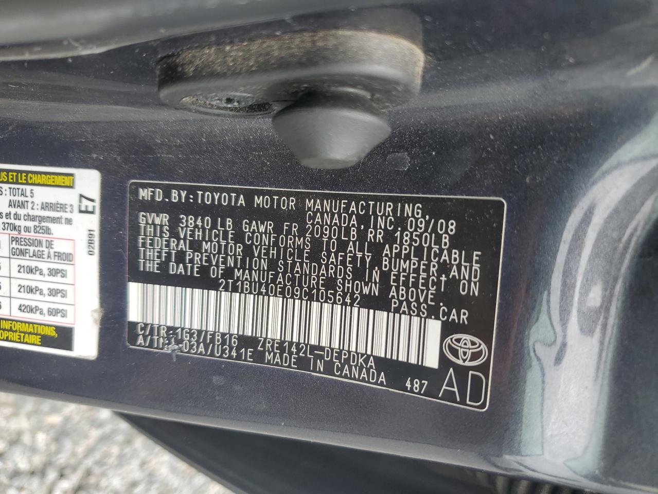 2009 Toyota Corolla Le Gray vin: 2T1BU40E09C105642