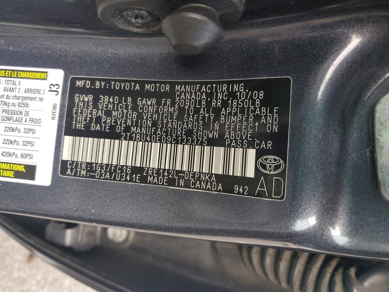 2009 Toyota Corolla Xle Gray vin: 2T1BU40E09C133375