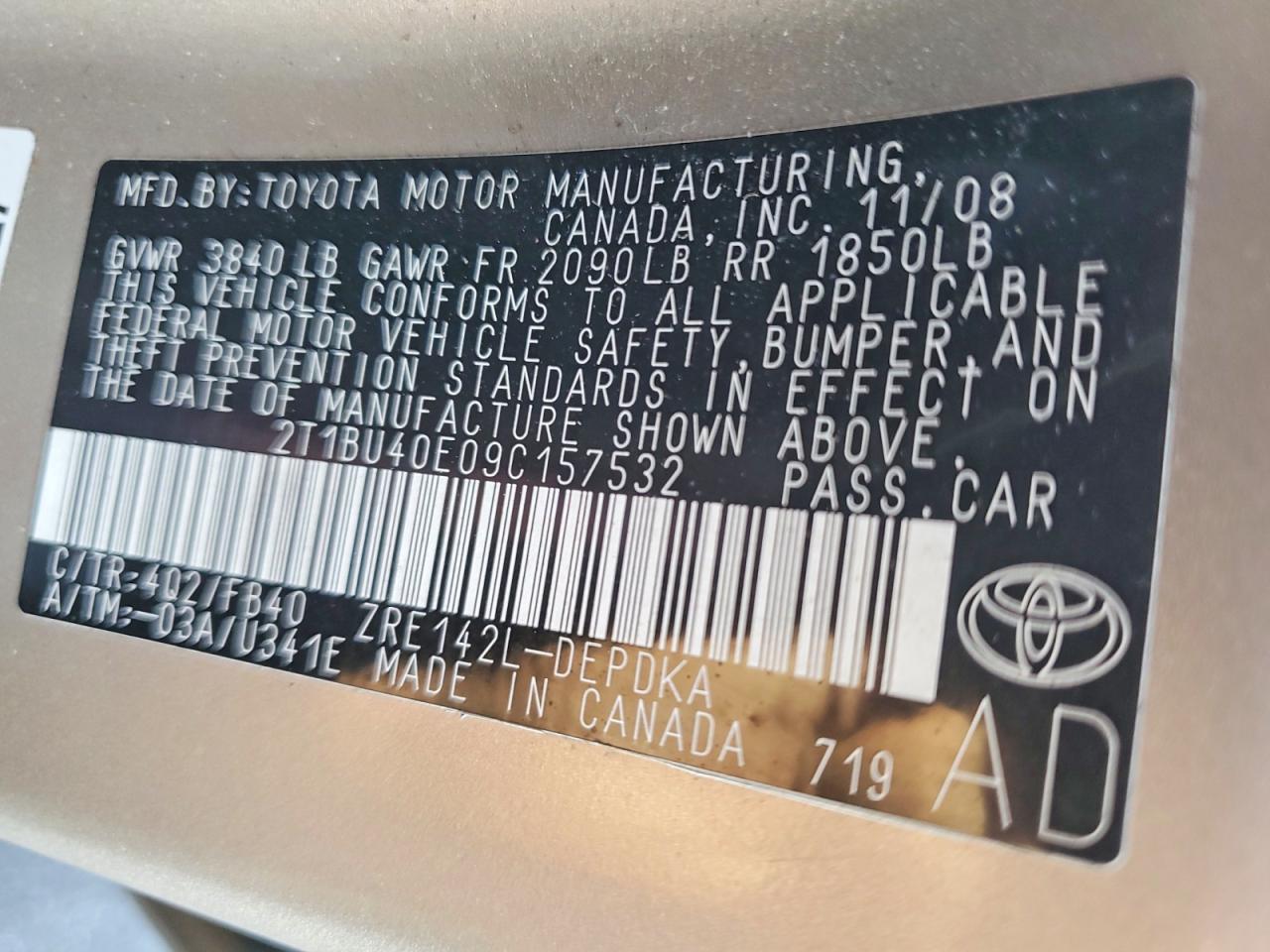 2009 Toyota Corolla Le Beige vin: 2T1BU40E09C157532