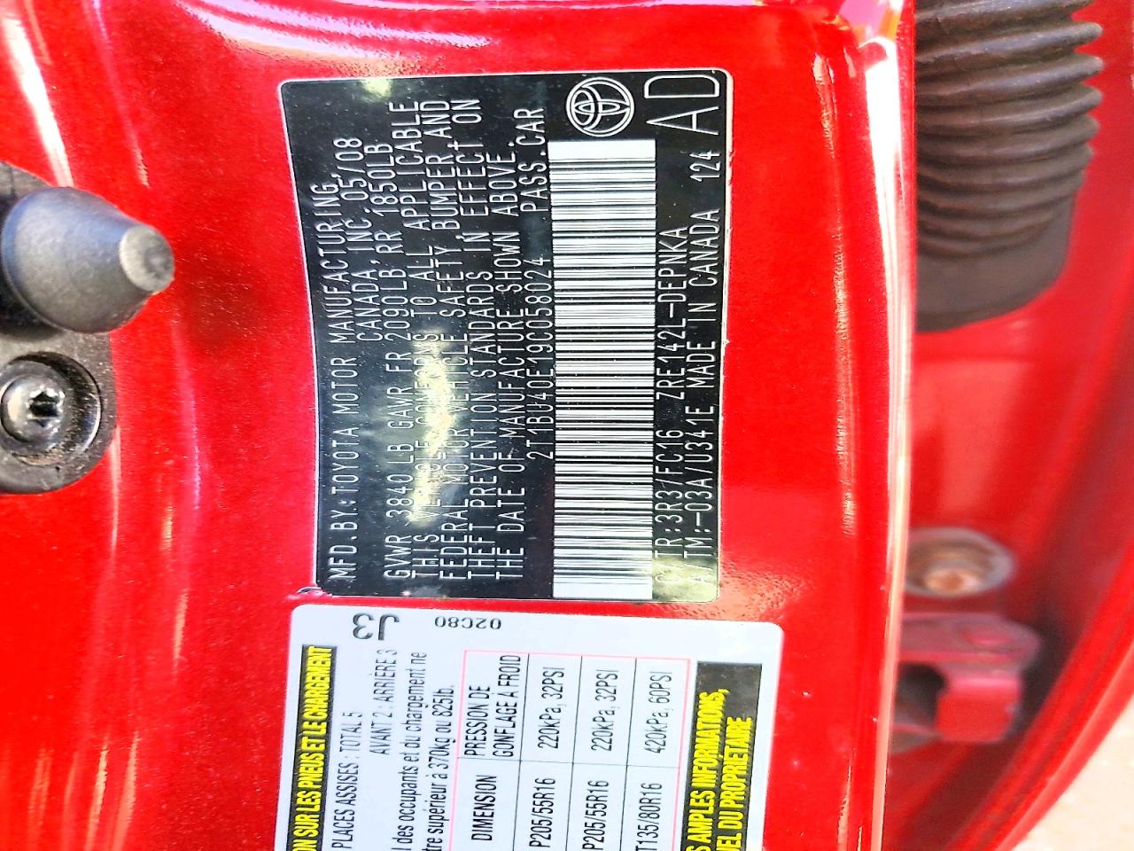 2009 Toyota Corolla Base Red vin: 2T1BU40E19C058024