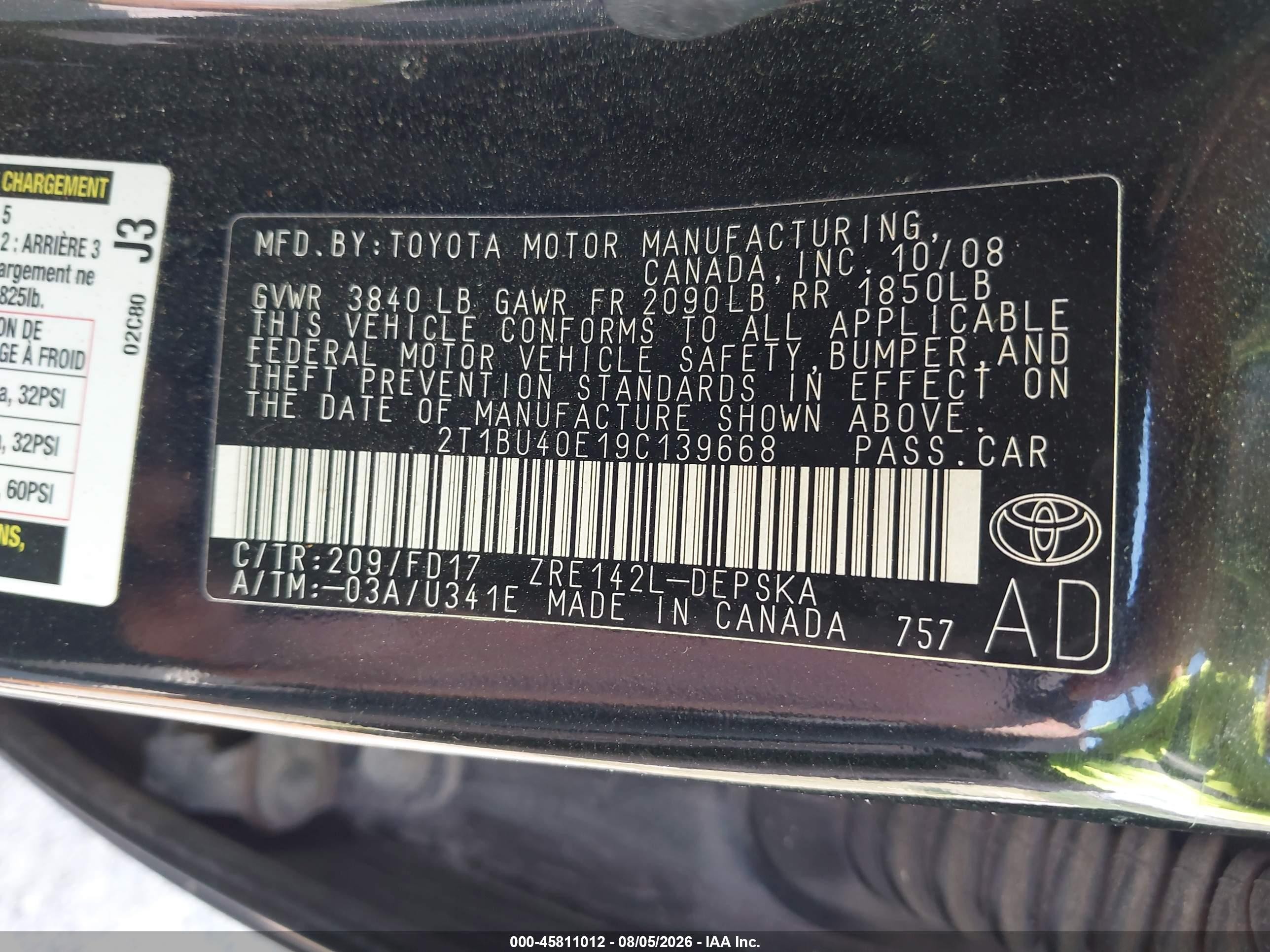 2009 Toyota Corolla S Black vin: 2T1BU40E19C139668