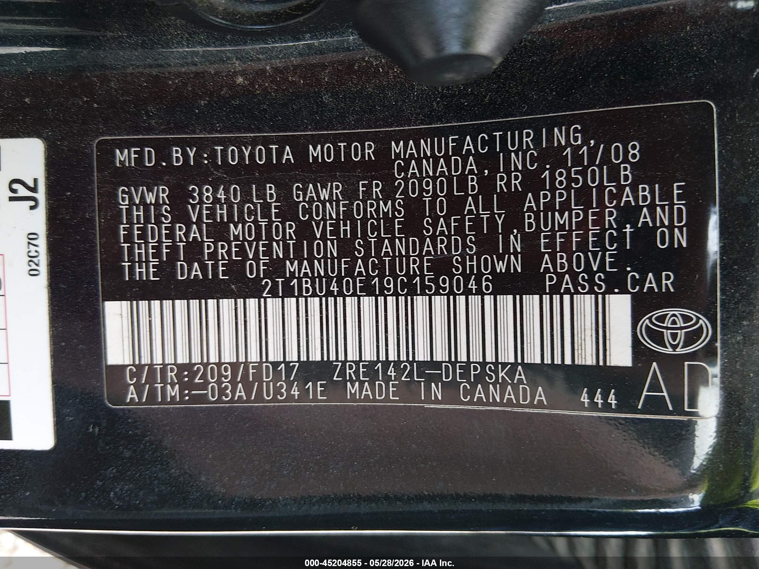 2009 Toyota Corolla S Black vin: 2T1BU40E19C159046