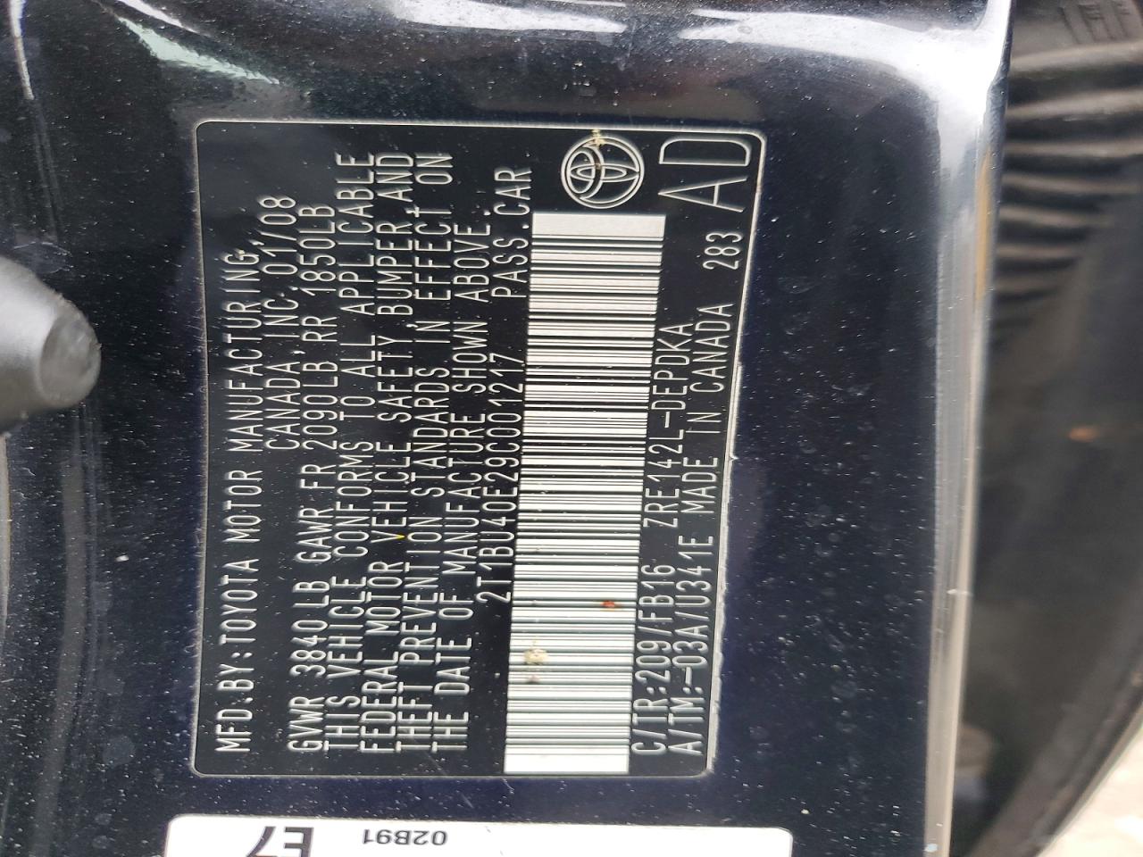 2009 Toyota Corolla Le Black vin: 2T1BU40E29C001217