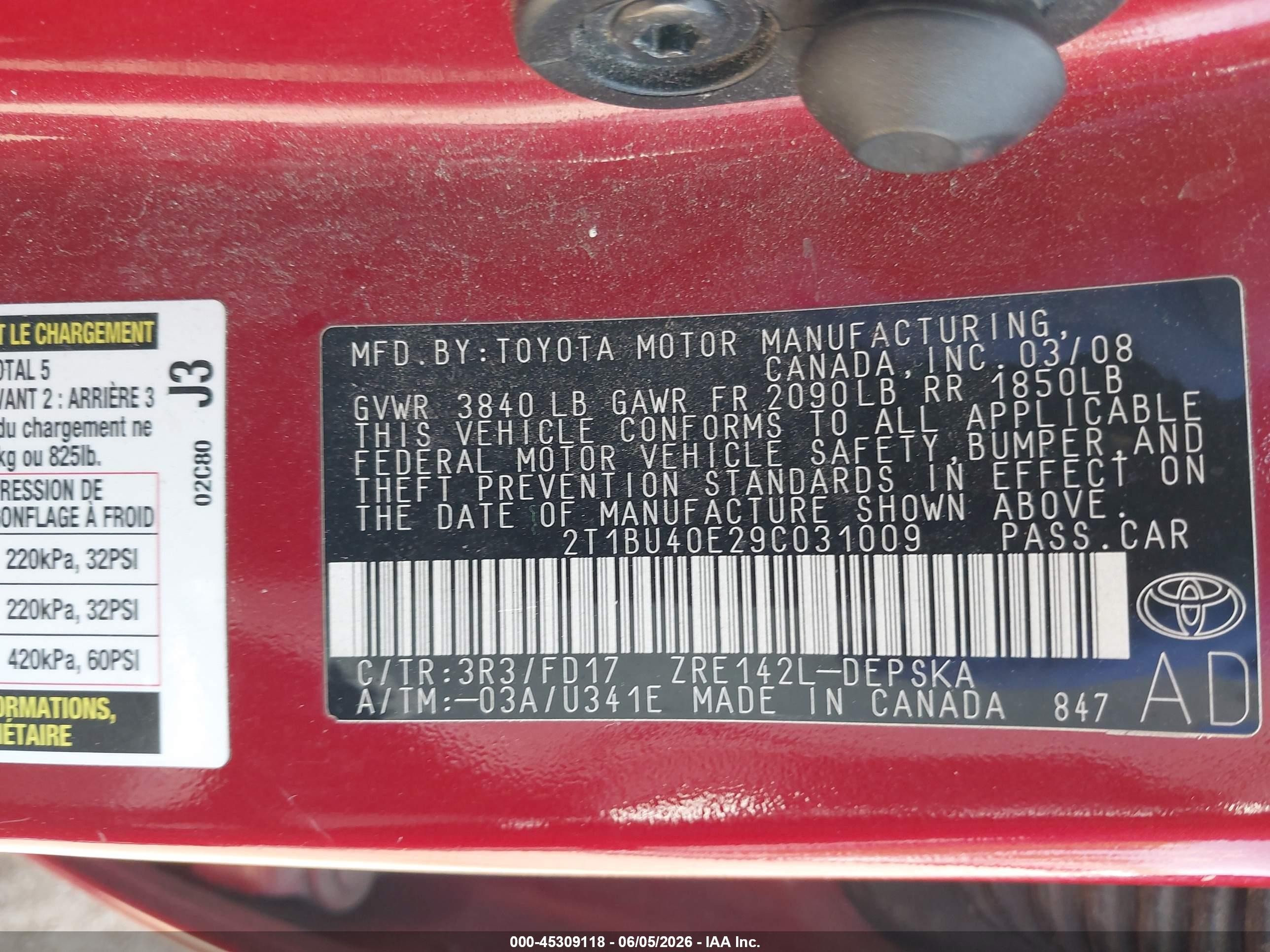 2009 Toyota Corolla S Red vin: 2T1BU40E29C031009