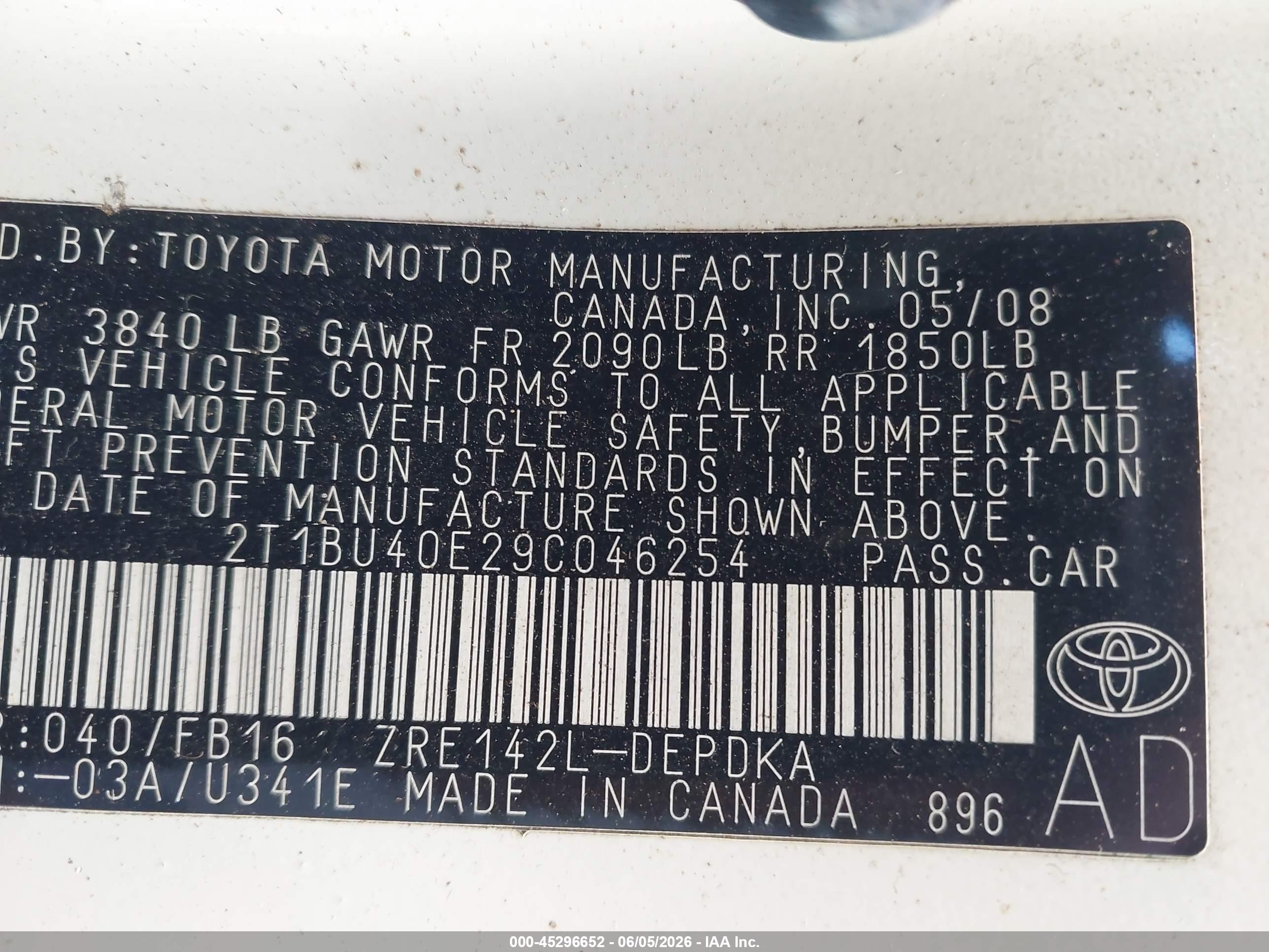2009 Toyota Corolla Le White vin: 2T1BU40E29C046254