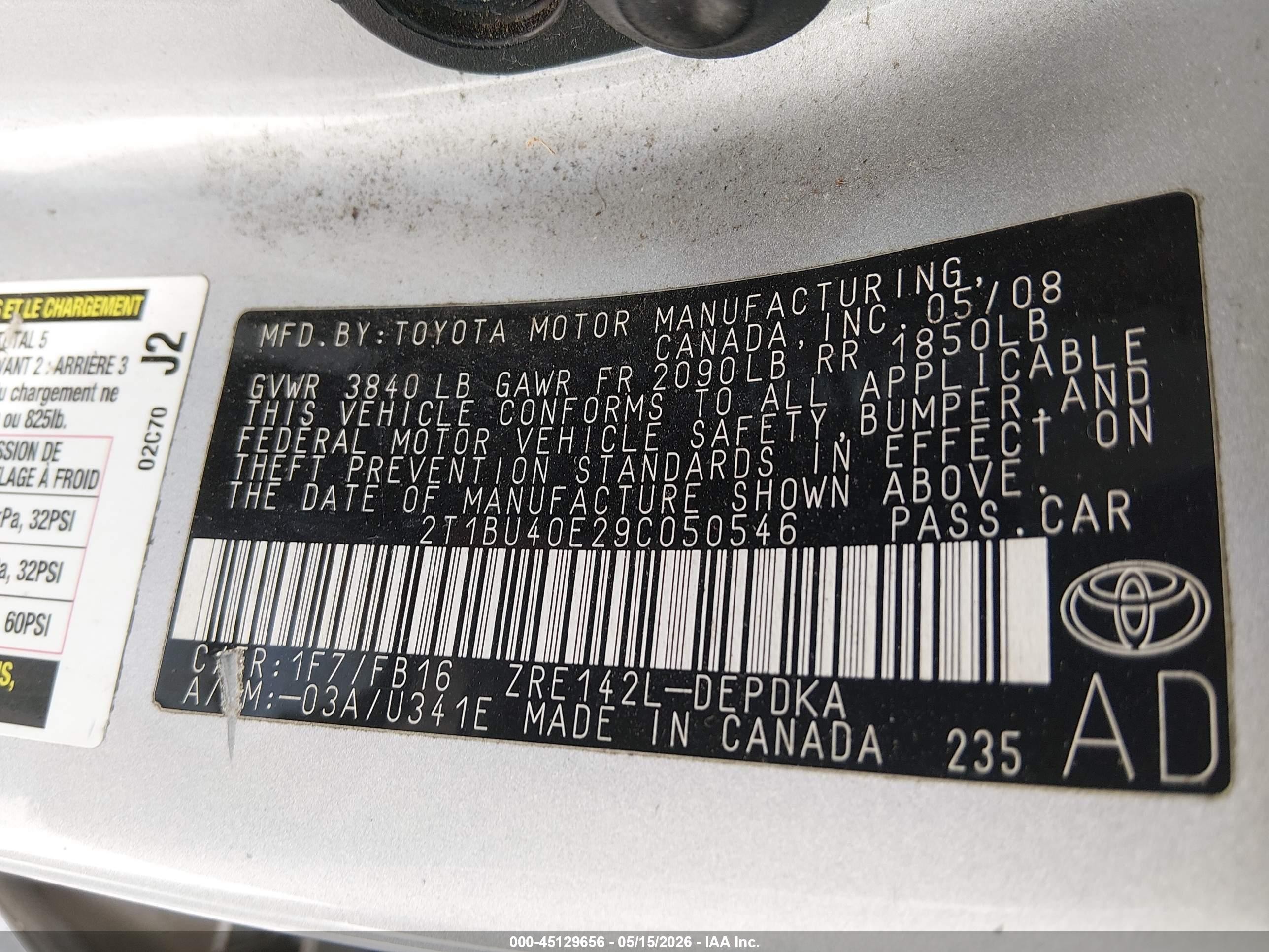 2009 Toyota Corolla Le Silver vin: 2T1BU40E29C050546