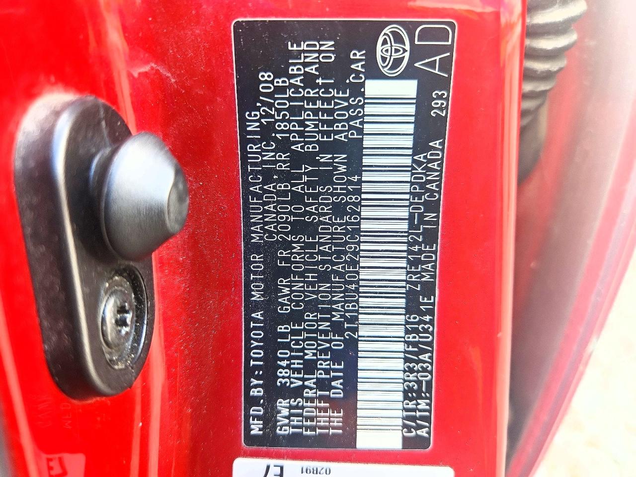 2009 Toyota Corolla Le Red vin: 2T1BU40E29C162814
