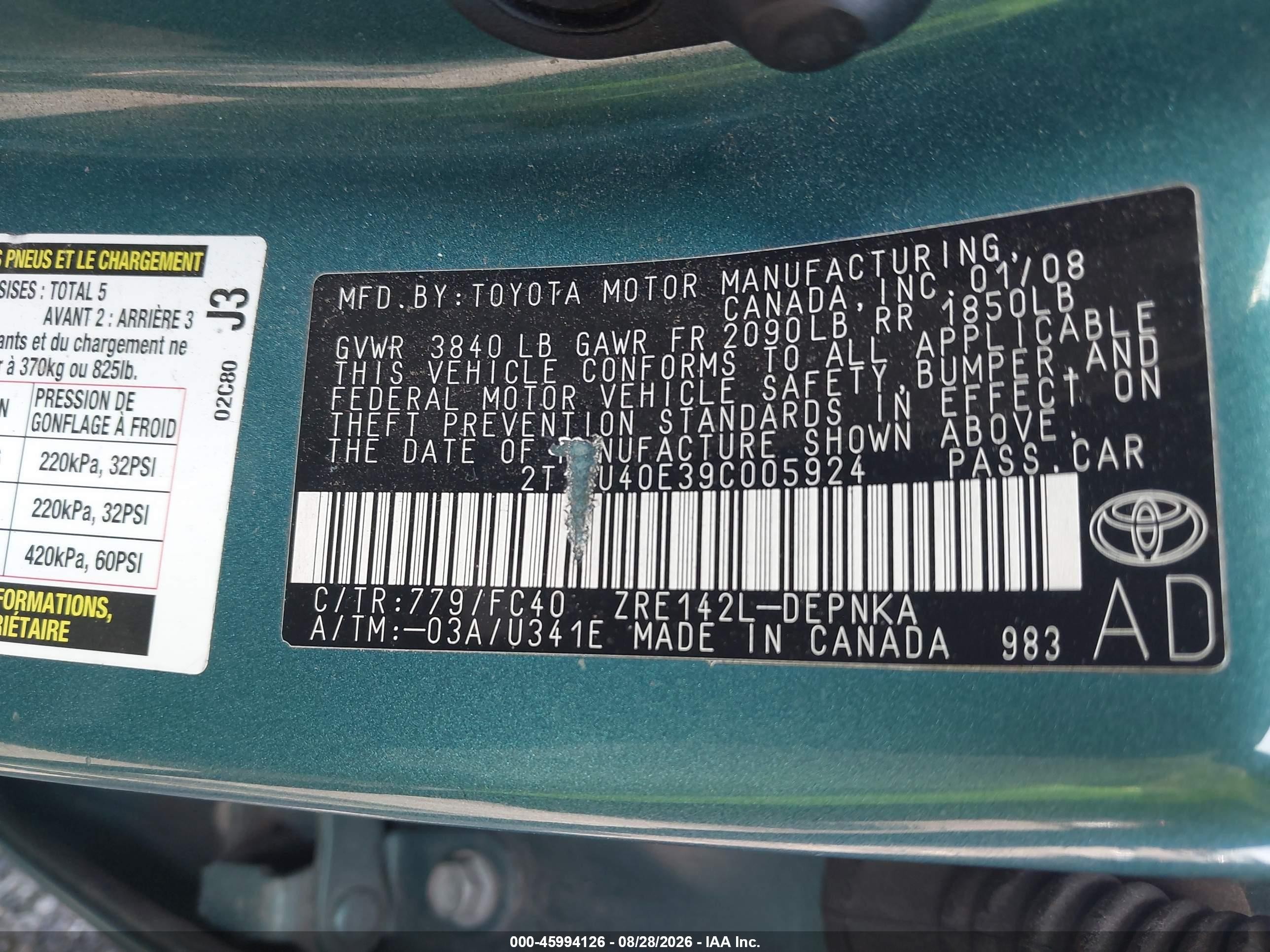 2009 Toyota Corolla Xle Green vin: 2T1BU40E39C005924