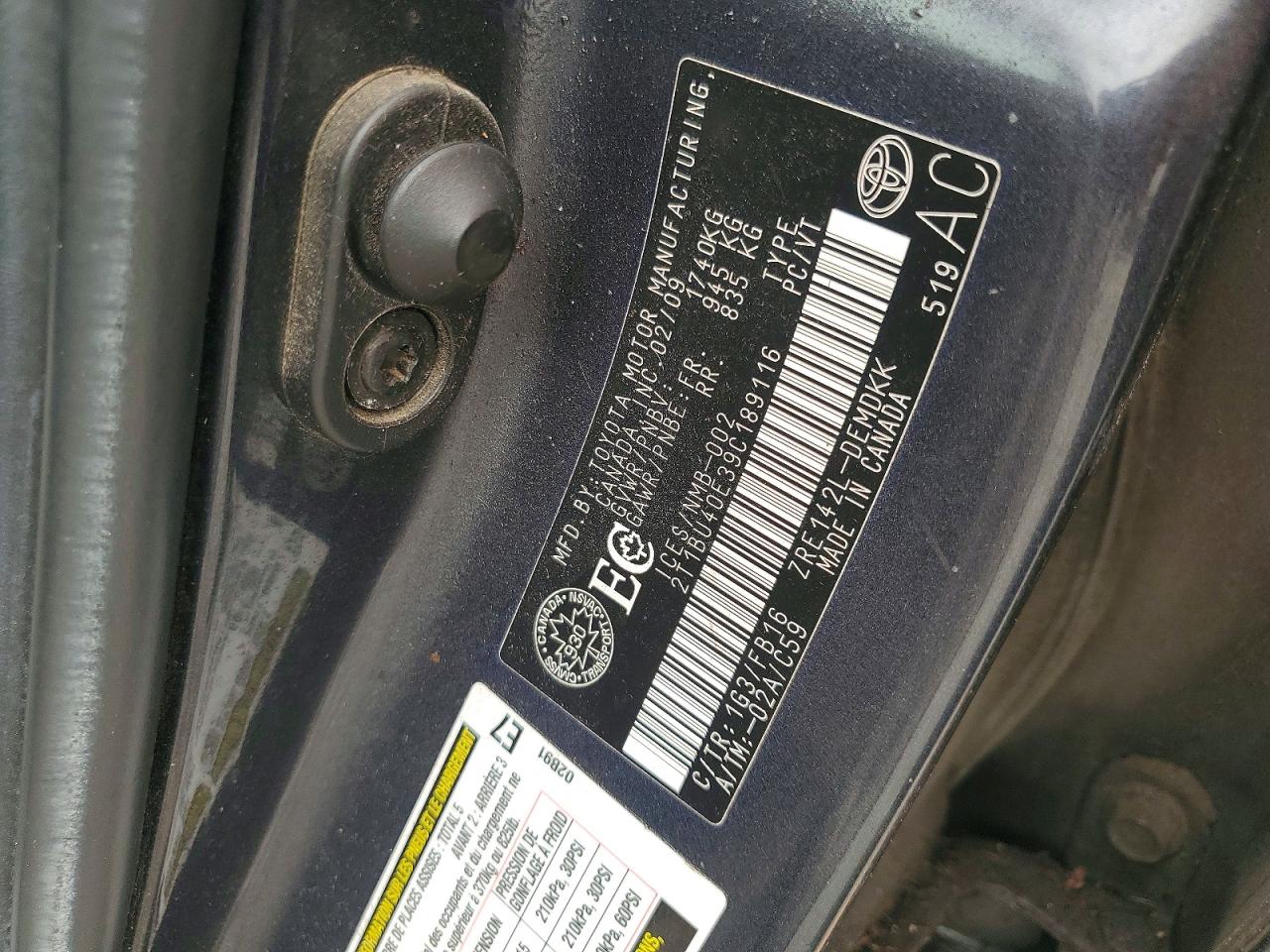 2009 Toyota Corolla Base Угольный vin: 2T1BU40E39C189116