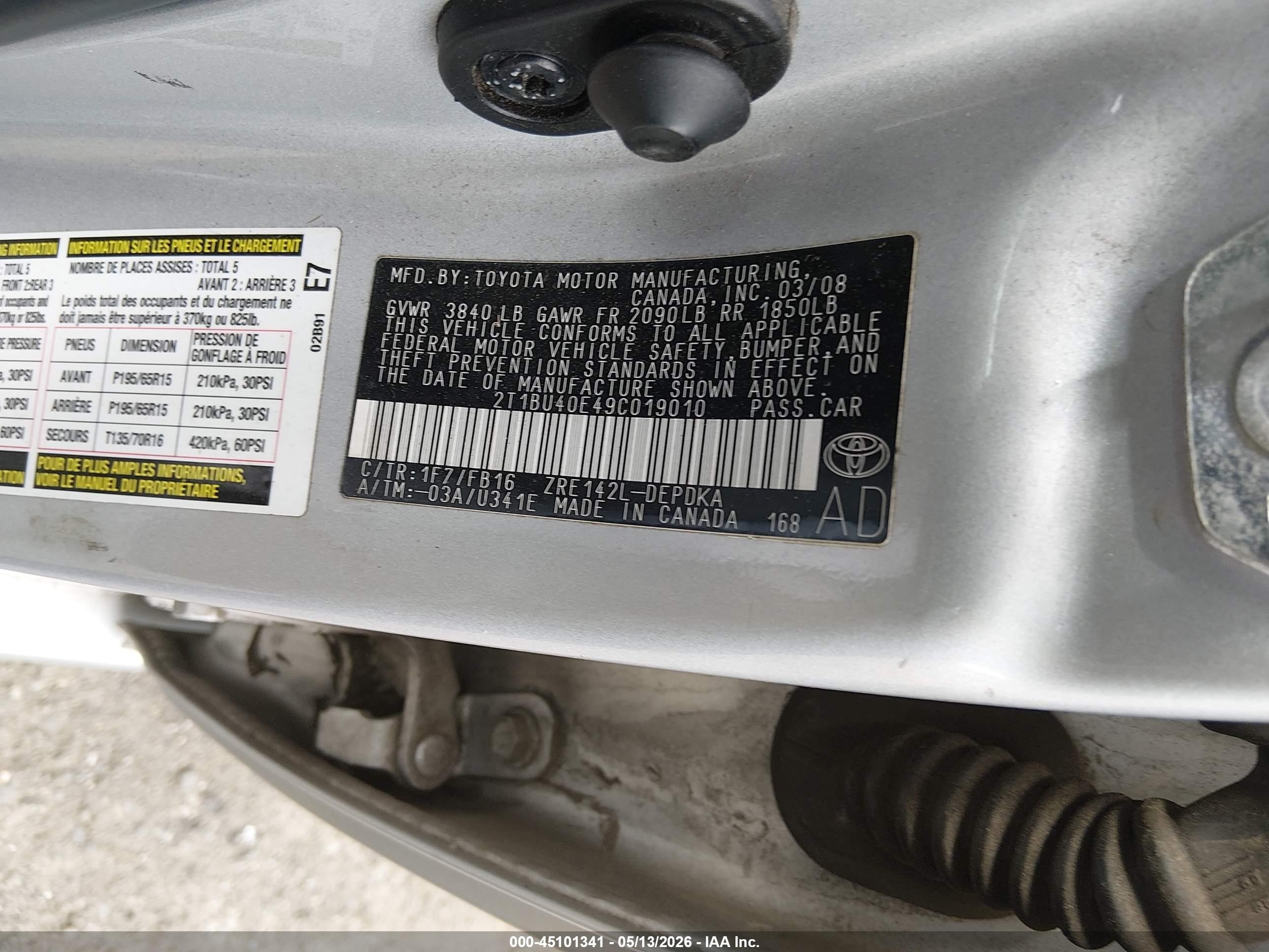 2009 Toyota Corolla Le Silver vin: 2T1BU40E49C019010