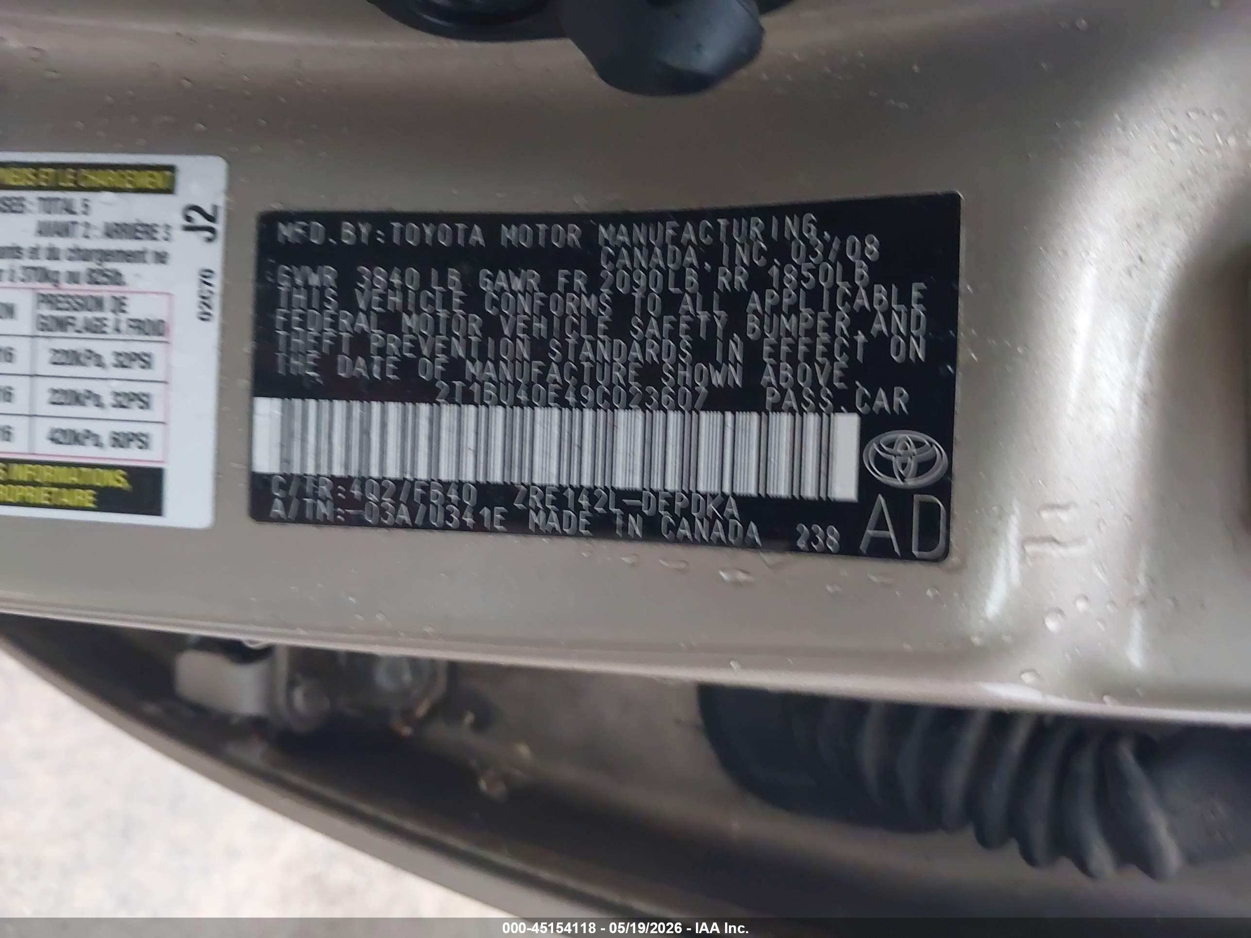 2009 Toyota Corolla Le Cream vin: 2T1BU40E49C023607