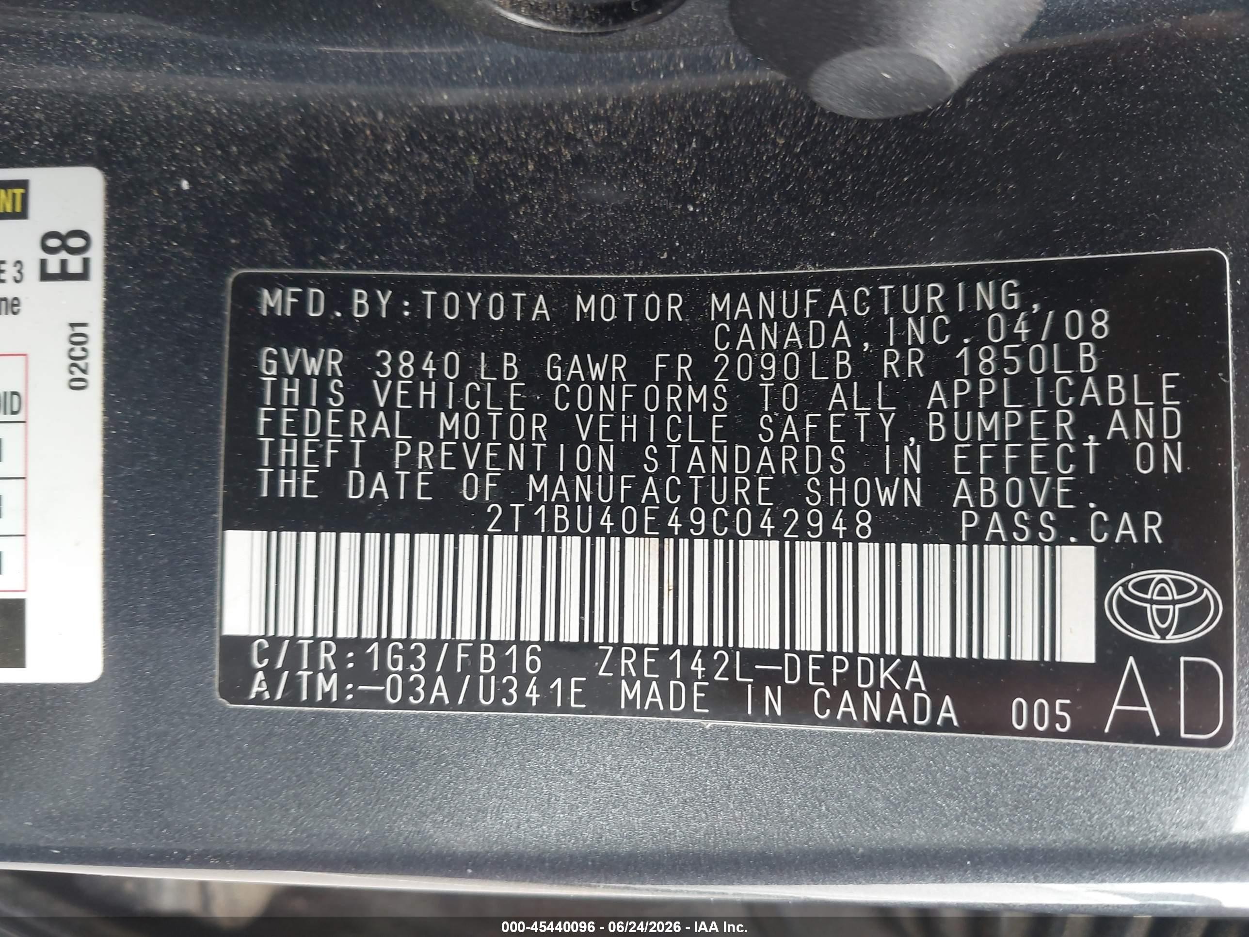 2009 Toyota Corolla Le Gray vin: 2T1BU40E49C042948