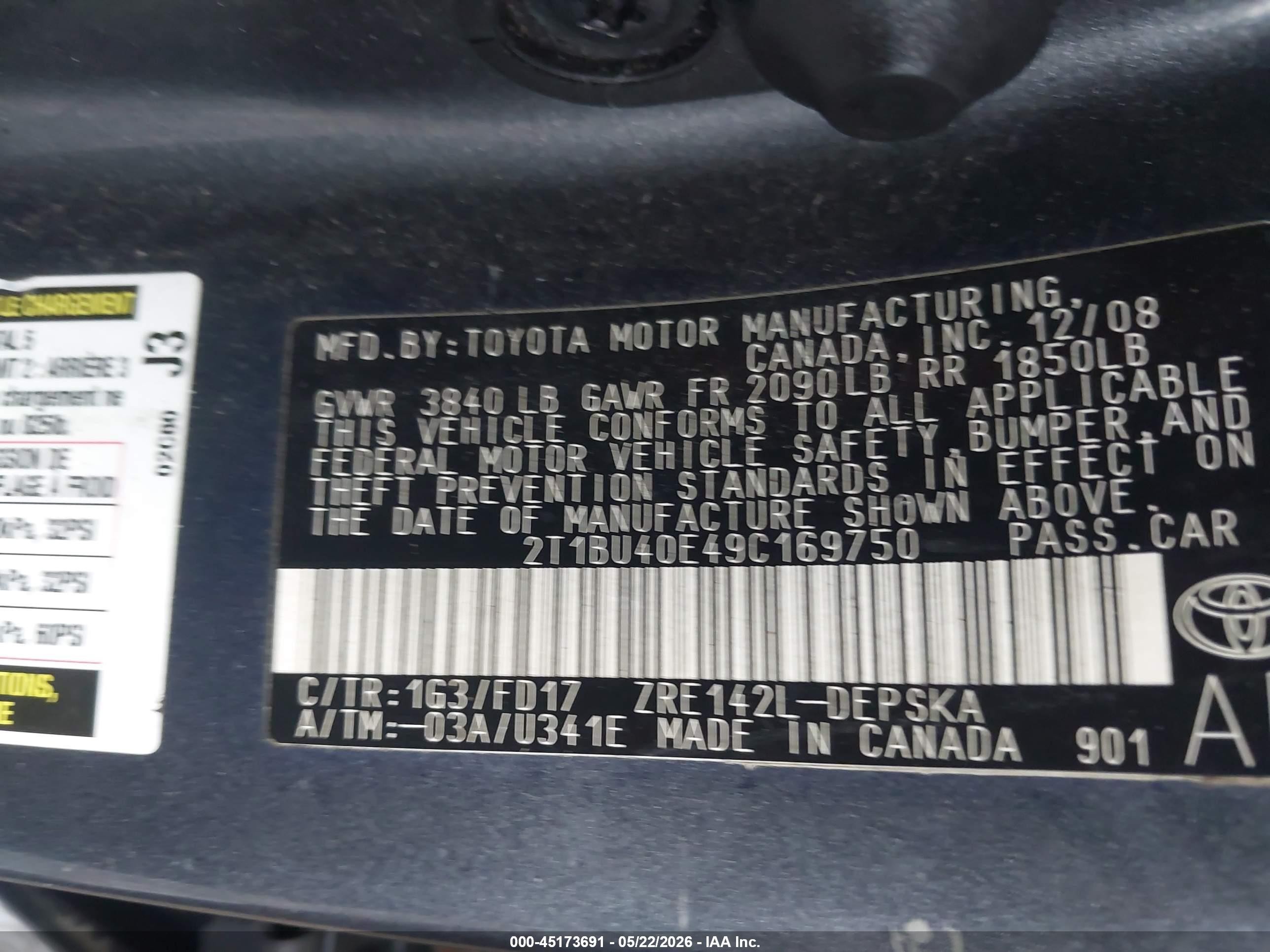 2009 Toyota Corolla S Gray vin: 2T1BU40E49C169750