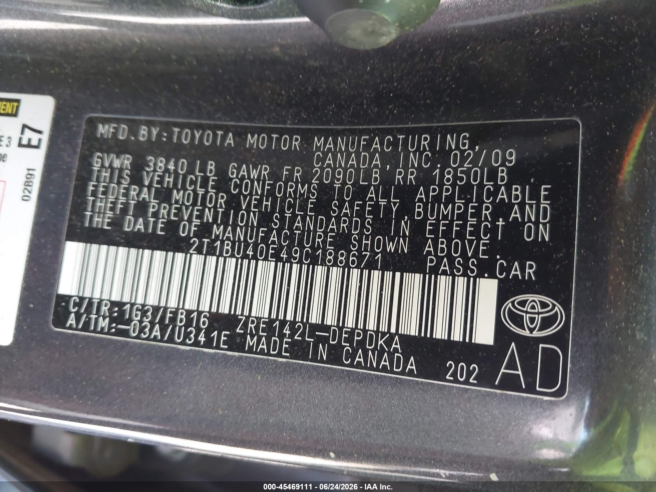 2009 Toyota Corolla Le Серый vin: 2T1BU40E49C188671