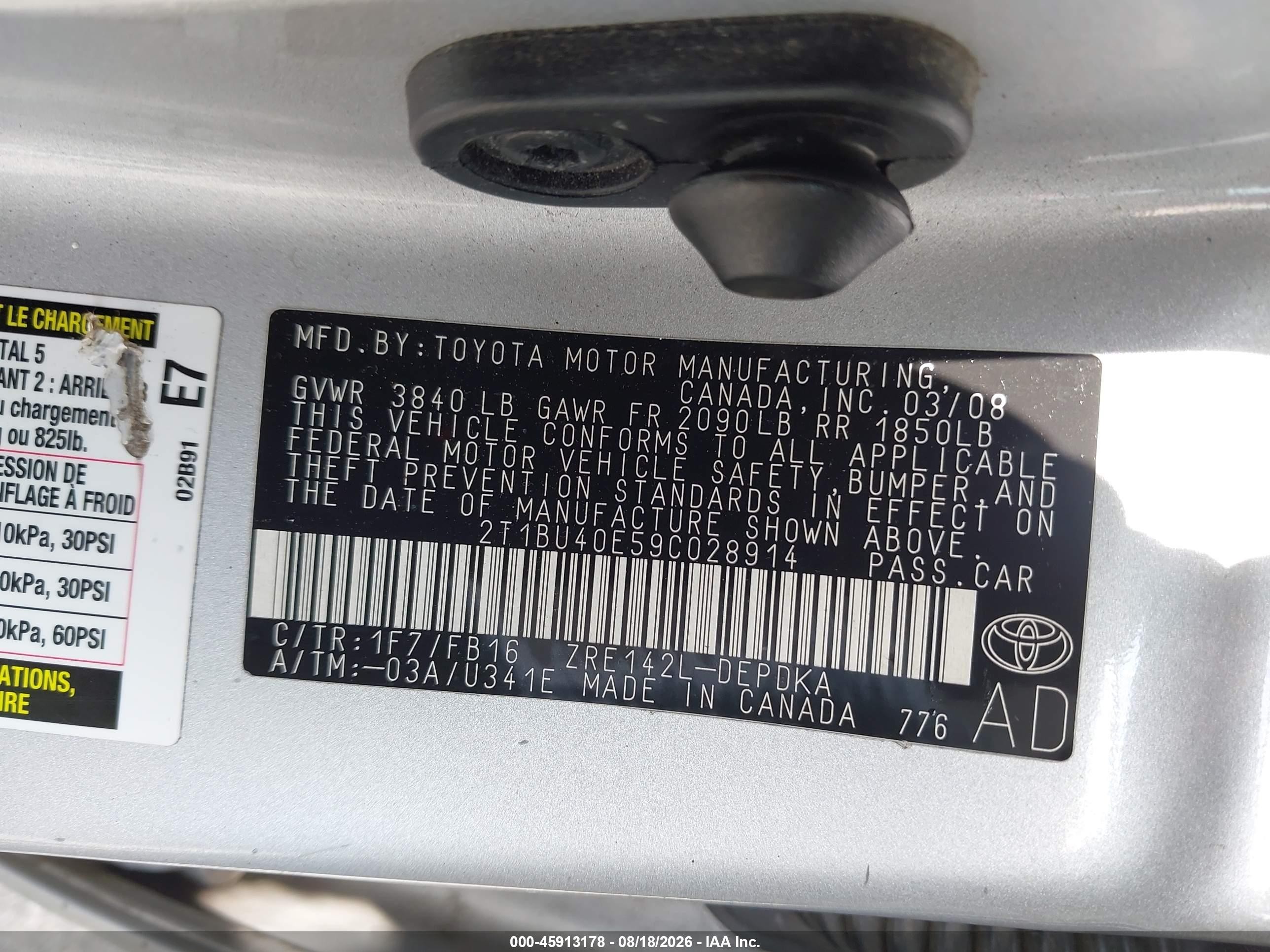 2009 Toyota Corolla Le Silver vin: 2T1BU40E59C028914